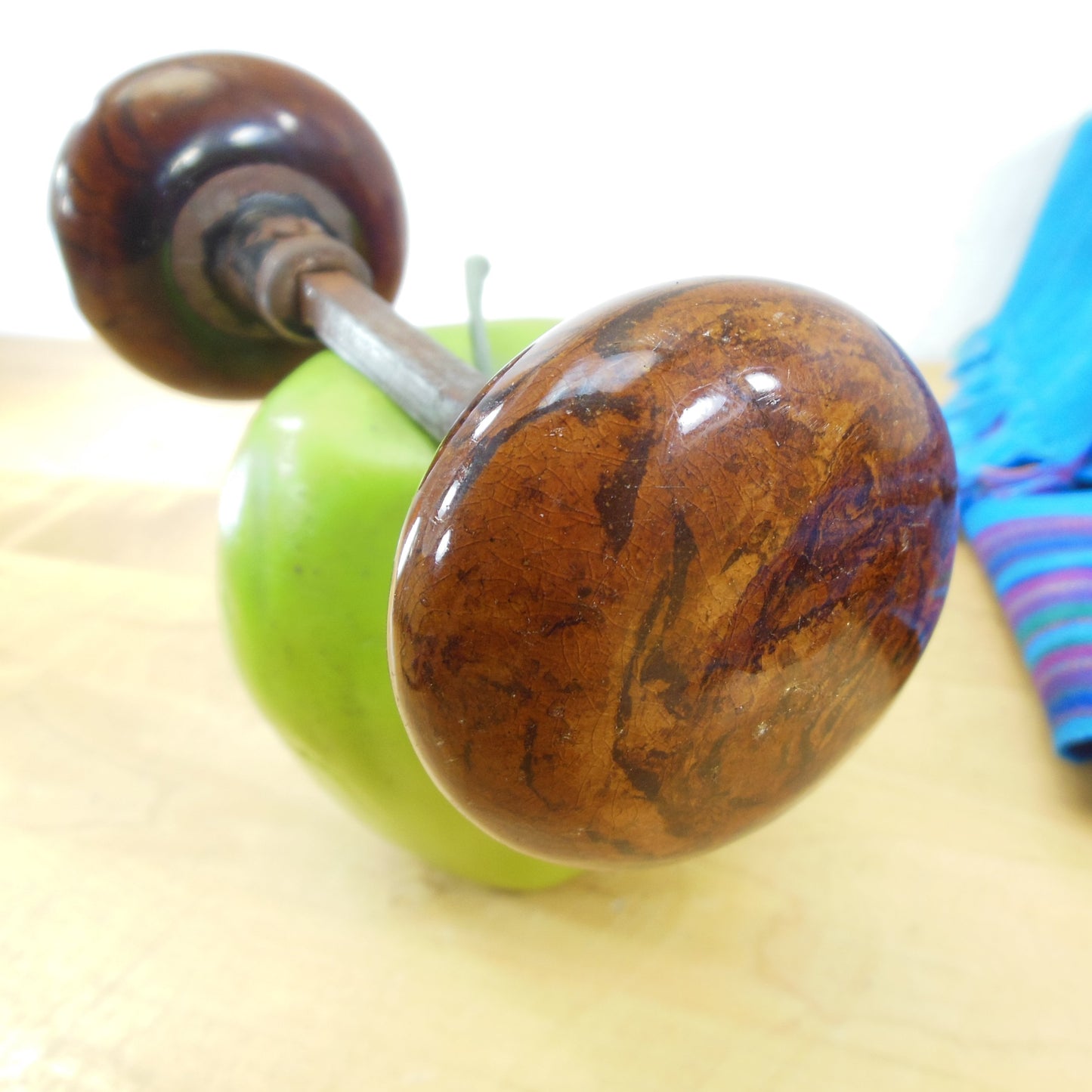 Antique Brown Marble Glass Door Knob Set Old Used