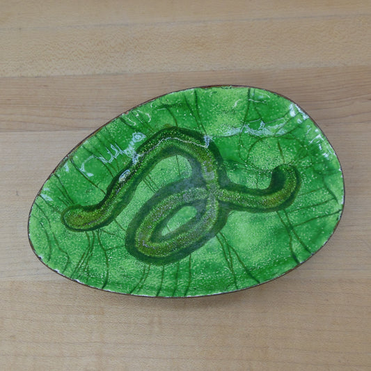 Lynne Craig Signed Enamel Copper Dish Green Abstract MCM