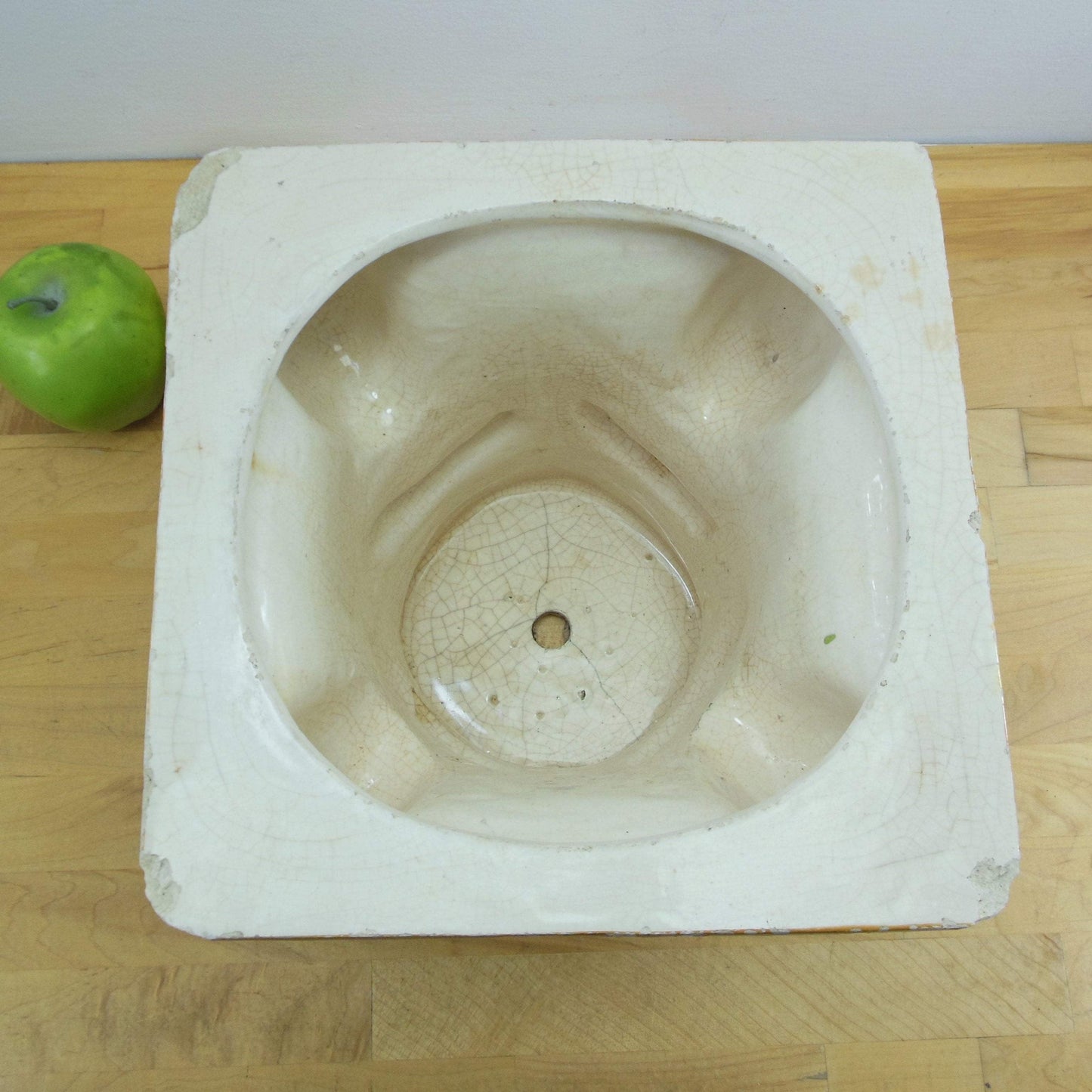 Old Italian Pottery 4 Corner Square Lion Head Garden Planter Jardiniere Worn Used