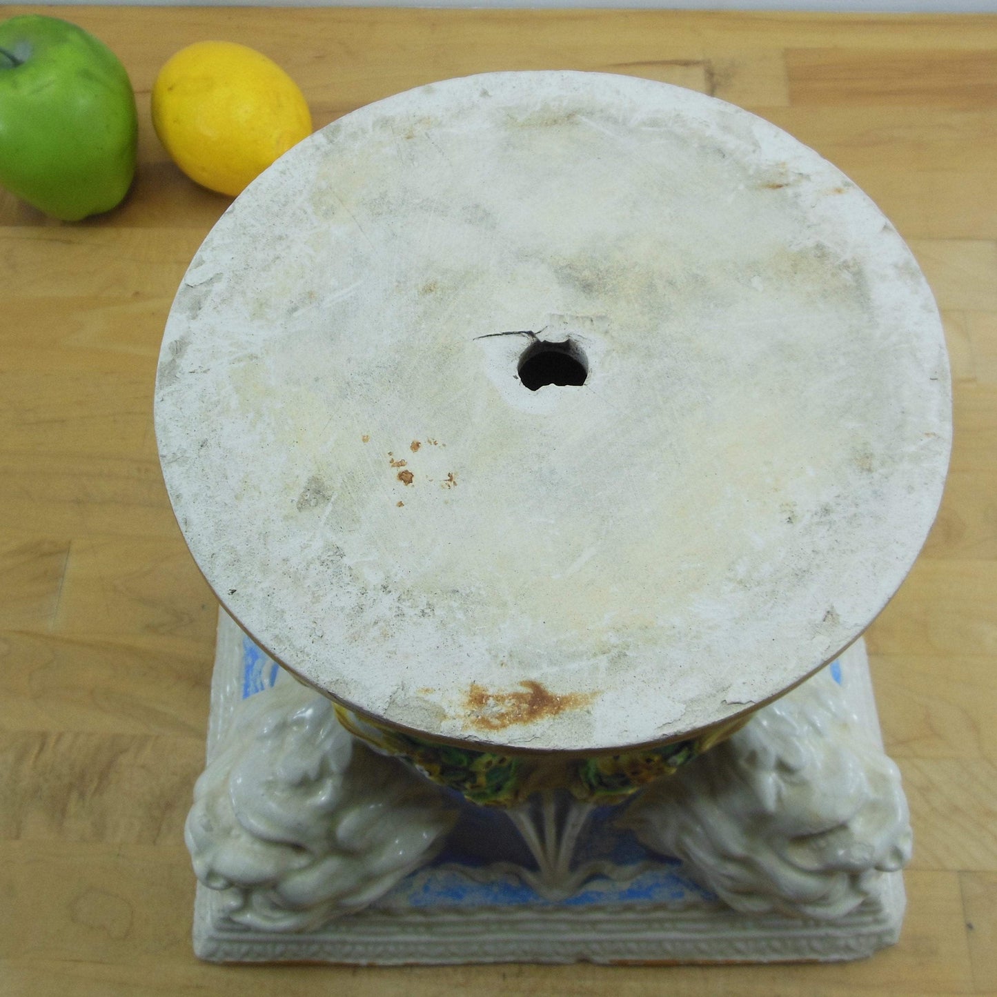 Old Italian Pottery 4 Corner Square Lion Head Garden Planter Jardiniere Majolica