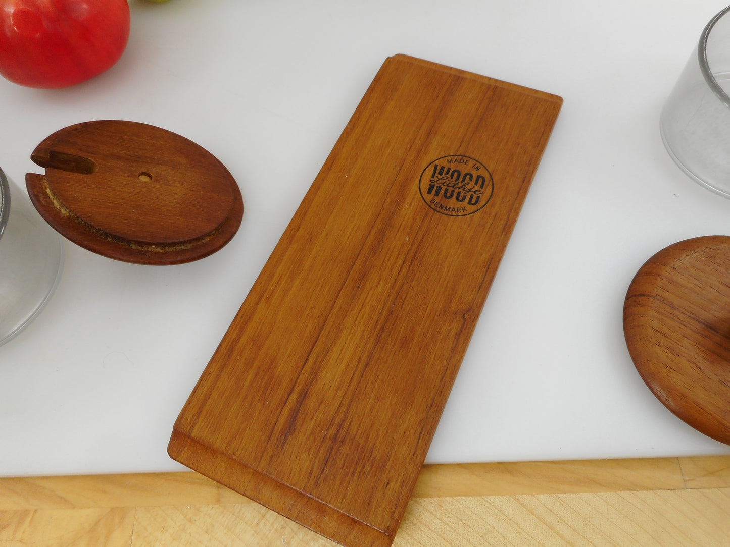 Liithje Denmark Teak Double Dish Condiment Serving Tray - Vintage Danish Modern Signed