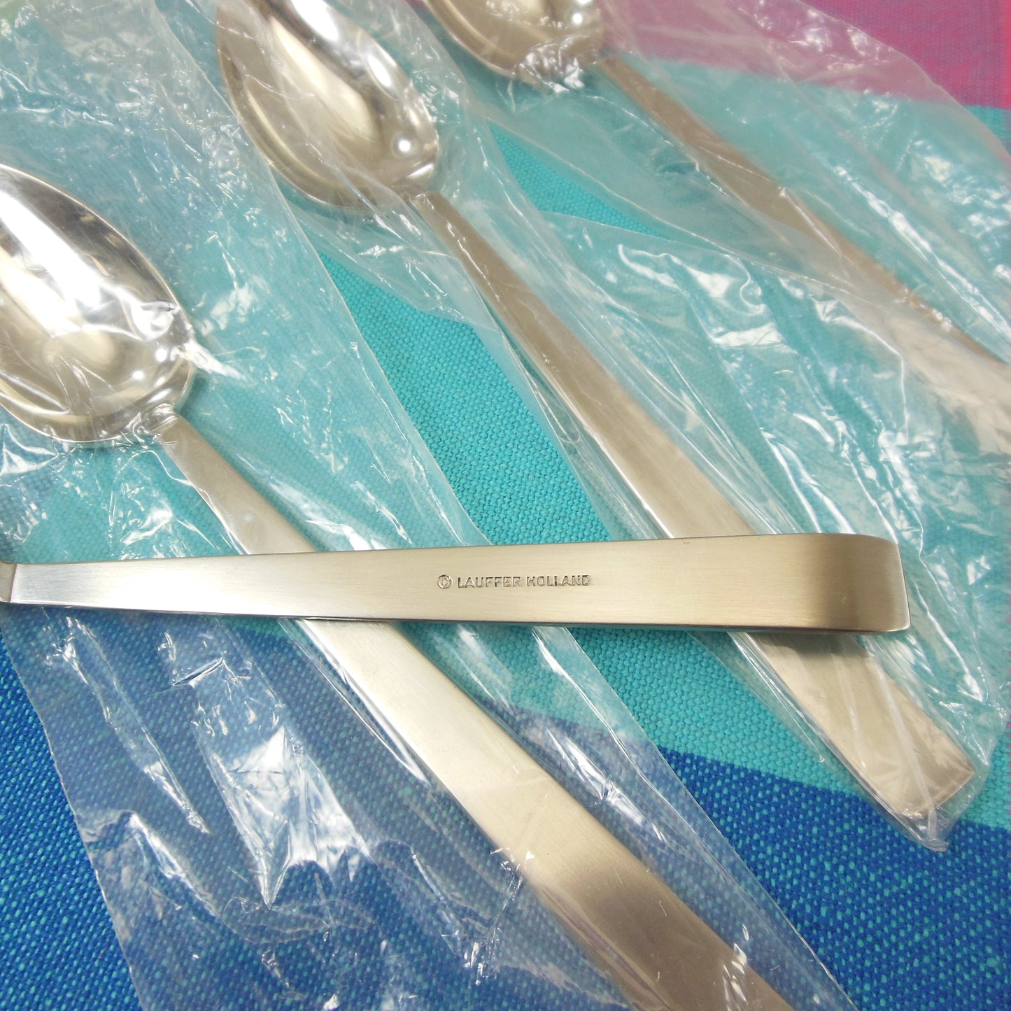 Lauffer Holland Cora Stainless Flatware - 4 Teaspoons NOS New Vintage Plastic Sleeve