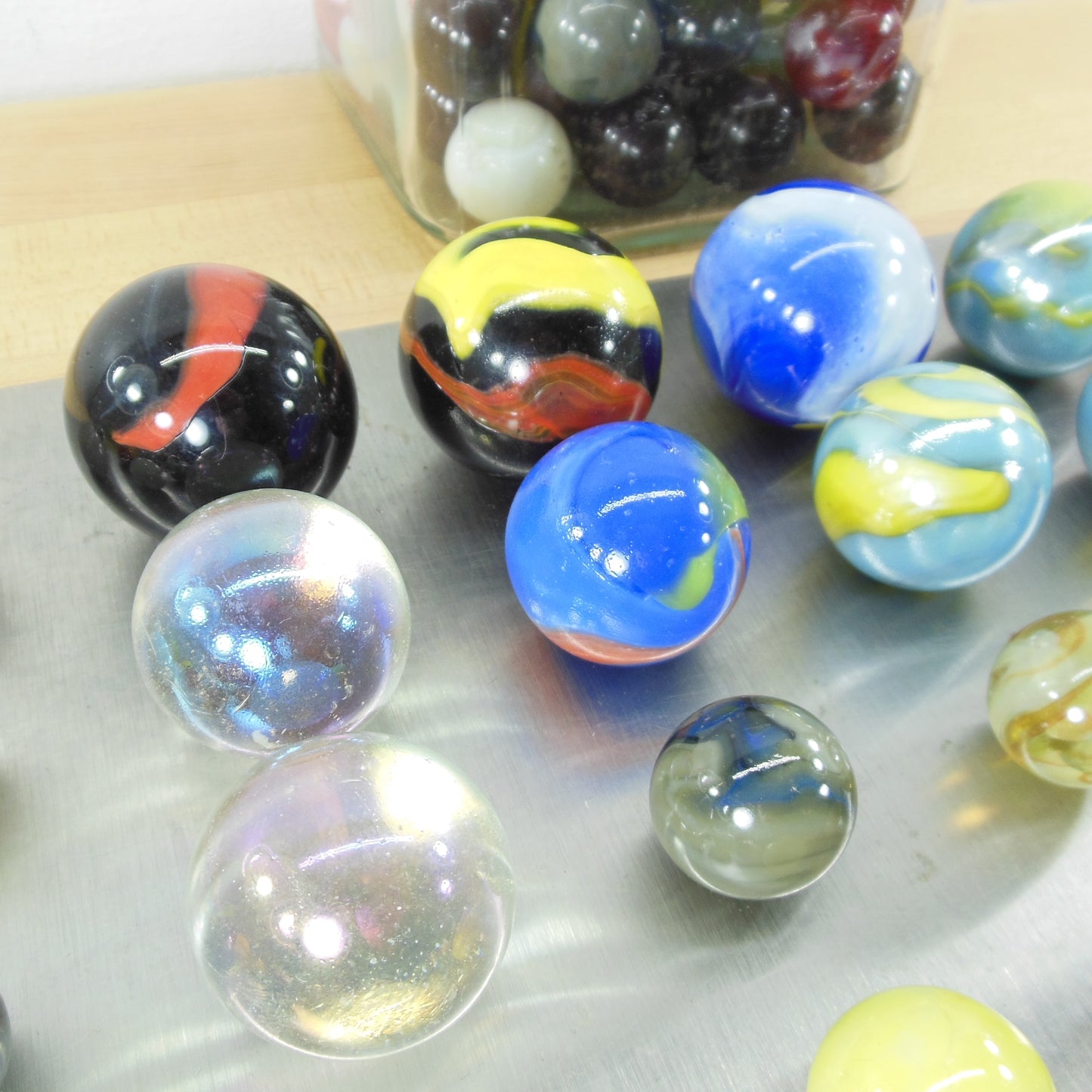Glass Marble Shooters 87 Pieces Estate Lot - Large 1-5/8" 40mm 35mm 24mm 7/8"