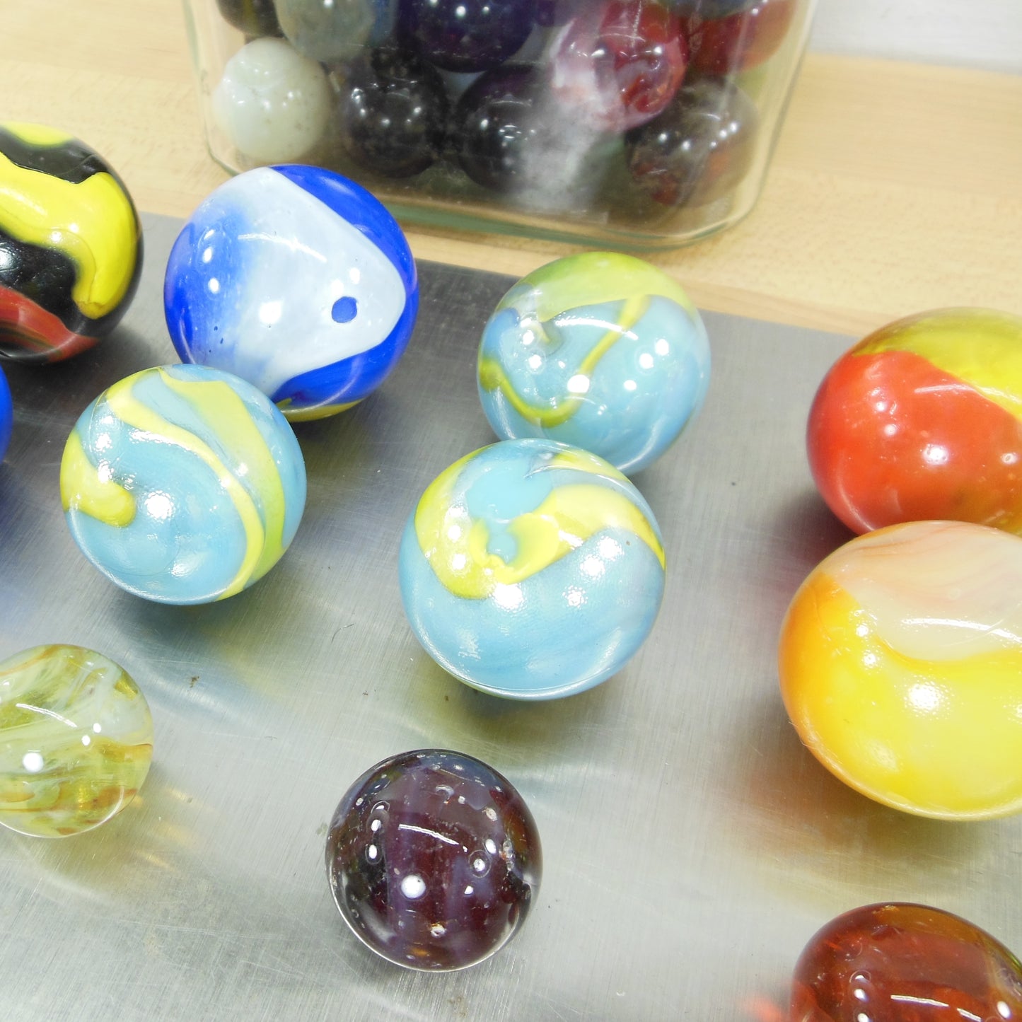 Glass Marble Shooters 87 Pieces Estate Lot - Large 1-5/8" 40mm 35mm 24mm Swirl