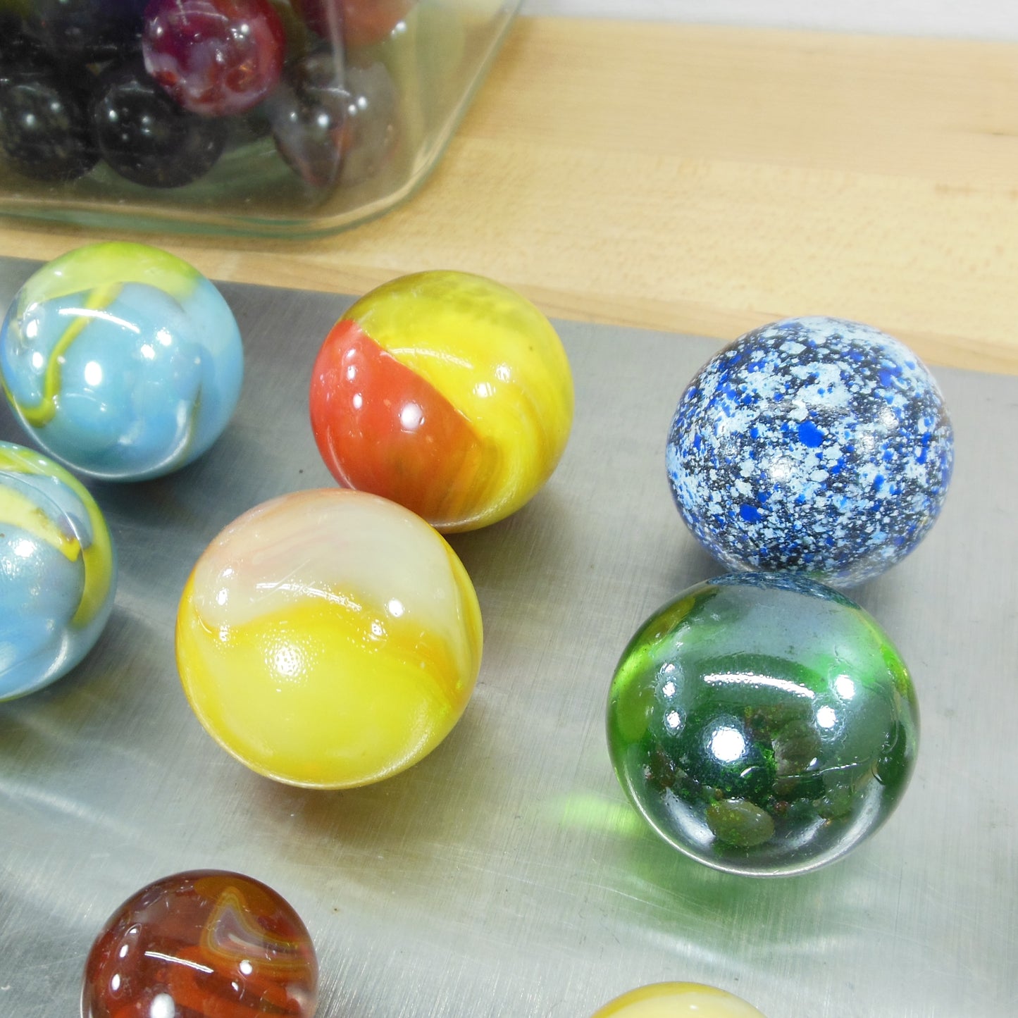 Glass Marble Shooters 87 Pieces Estate Lot - Large 1-5/8" 40mm 35mm 24mm Matte