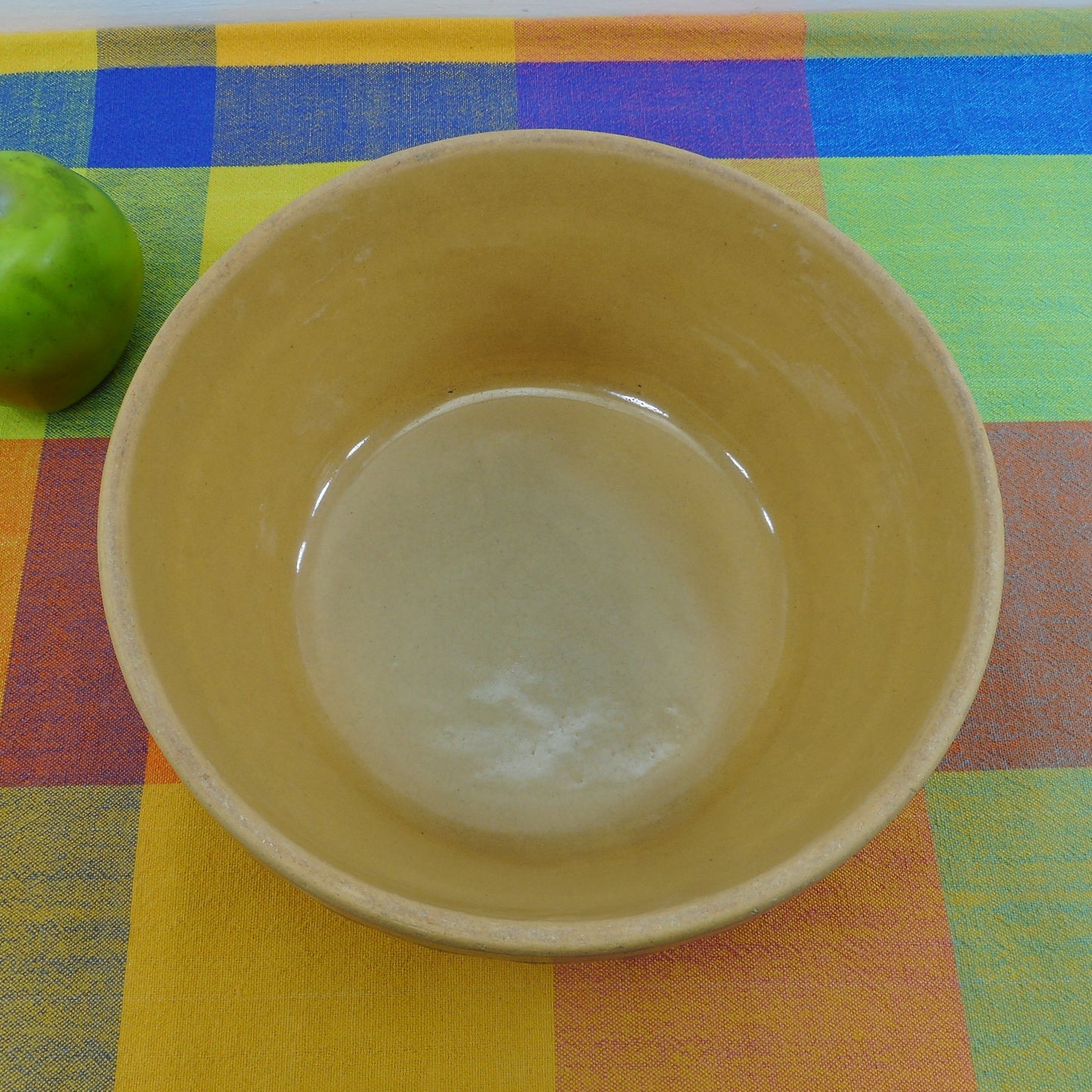McCoy Rare Yellow Ware Bowl Blue White Bands Embossed Berries Antique