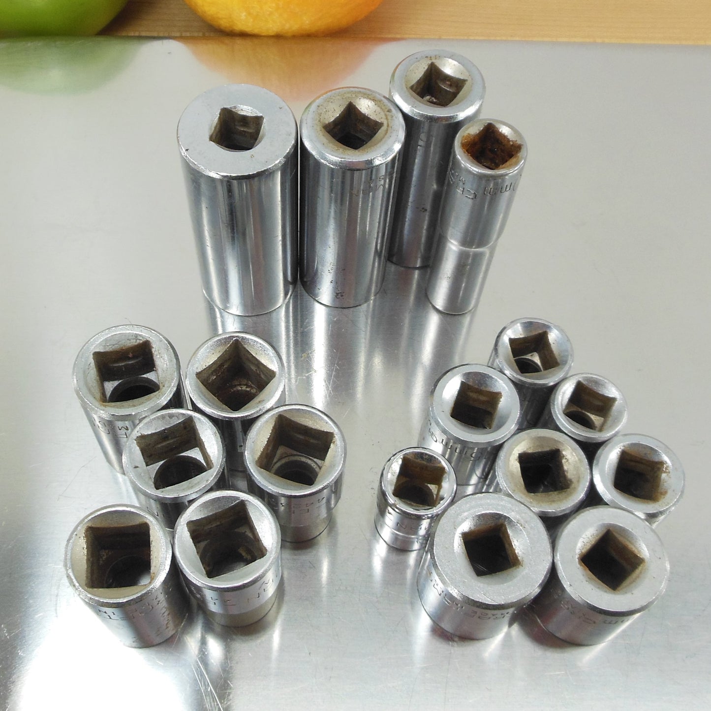 Craftsman USA 18 Piece Mixed Socket Lot - 3/8" & 1/2" Drive Metric EE Series used