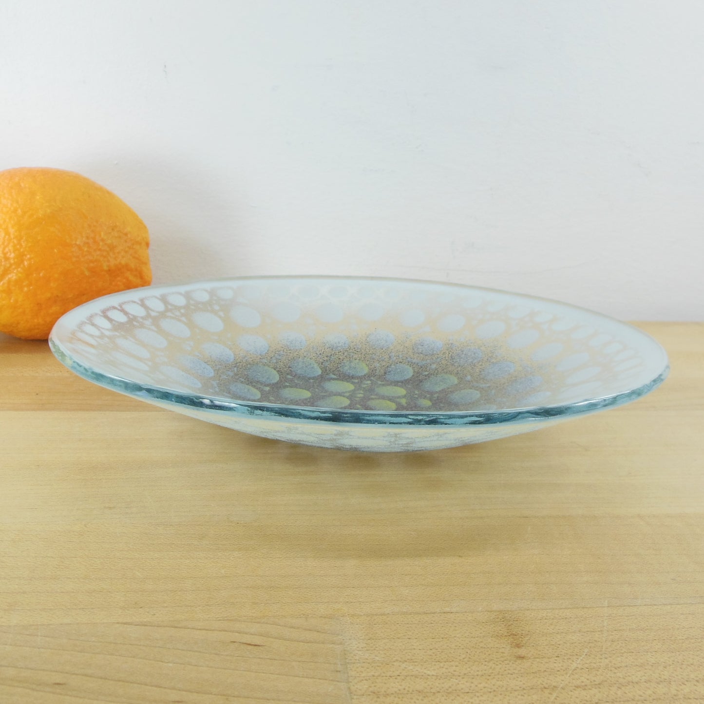 Maurice Heaton Fused Art Glass 8" Bowl Dots Circles Concentric Modern Vintage