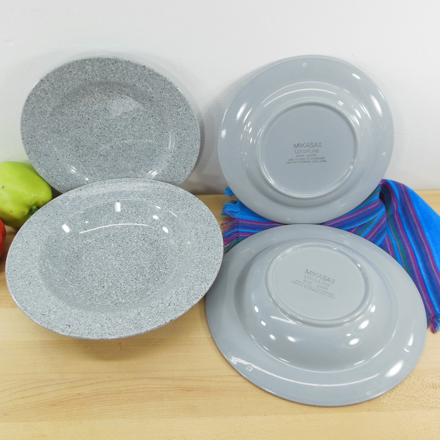 Mikasa Japan Ultrastone Gray - 2 Rim Soup Bowls and 2 Salad Plates Used