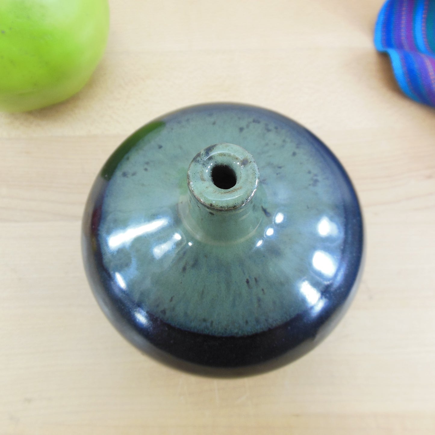 Artist Signed Art Pottery Small Vase Green Black Vintage