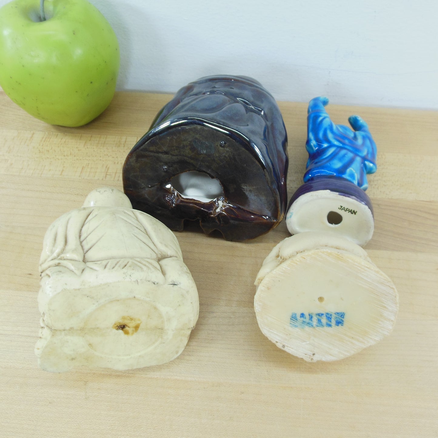 Buddha Small Statue Lot of Four - Ceramic Resin Blue White Brown Used