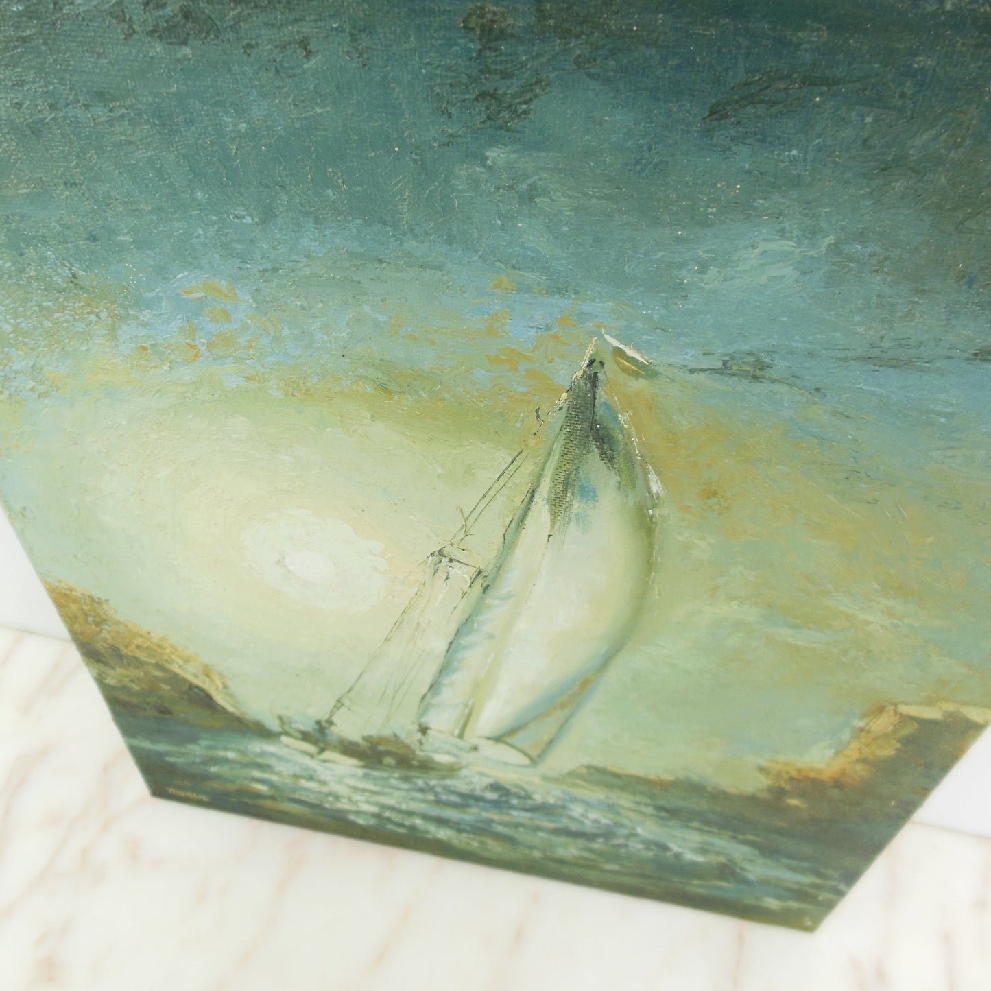 Murch Signed Oil Painting Sailboat Rock Shore Cliff Sea