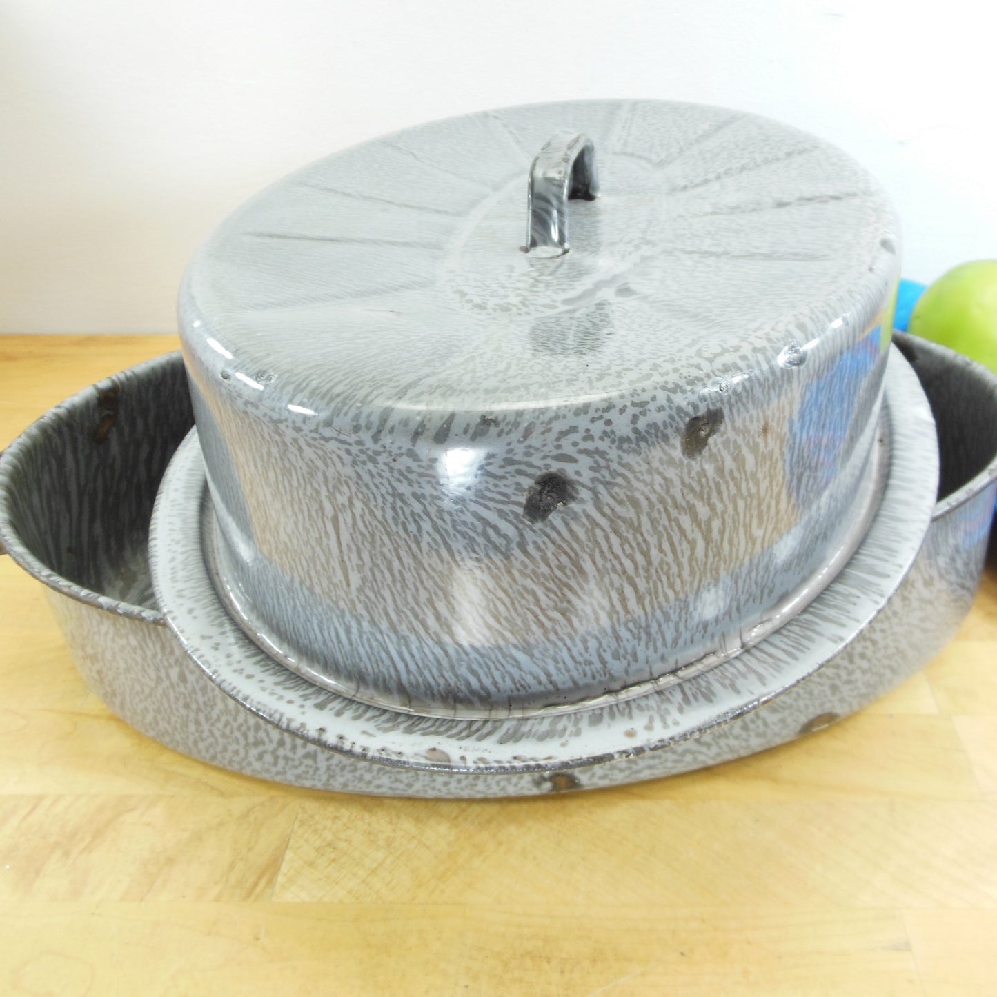 Nesco Old Gray Graniteware Oval Covered Roaster Rustic Farmhouse