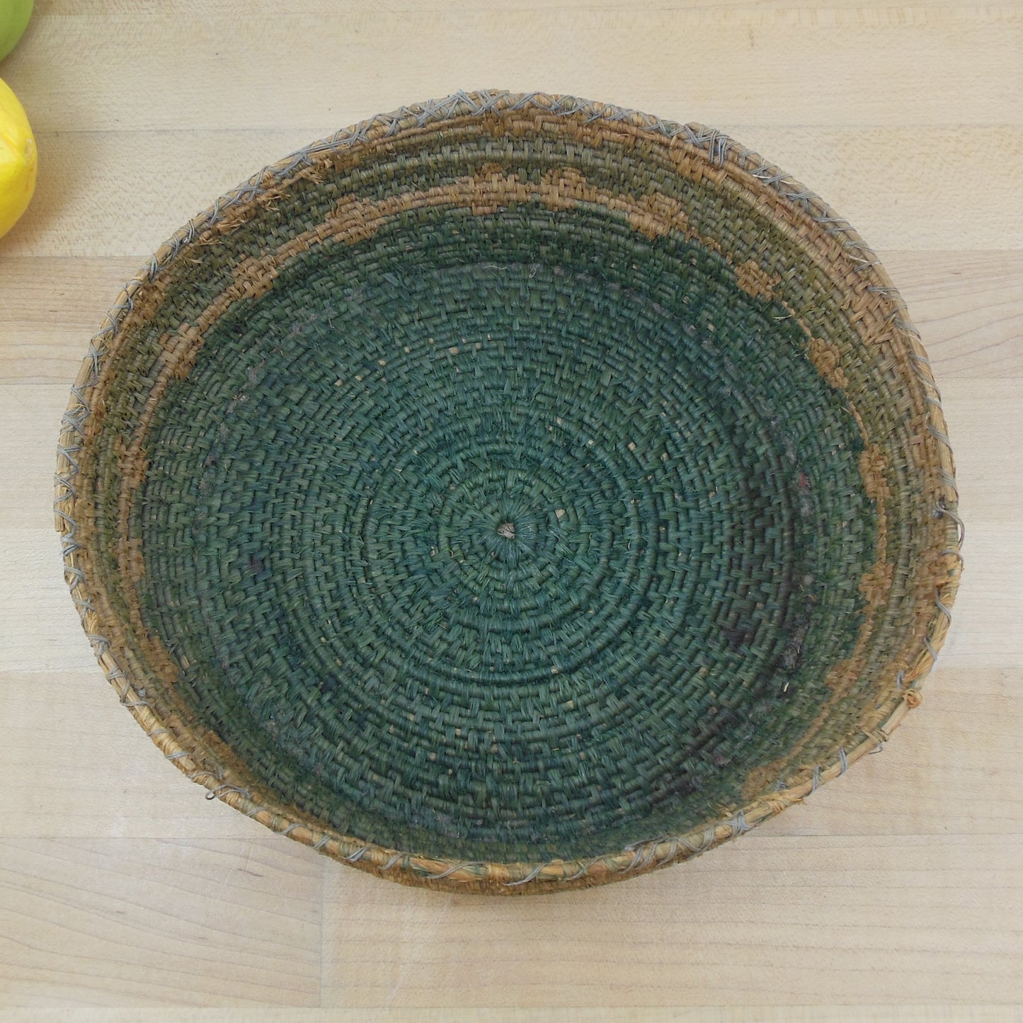 Native American Estate Old Woven 8" Basket Green Design Antique