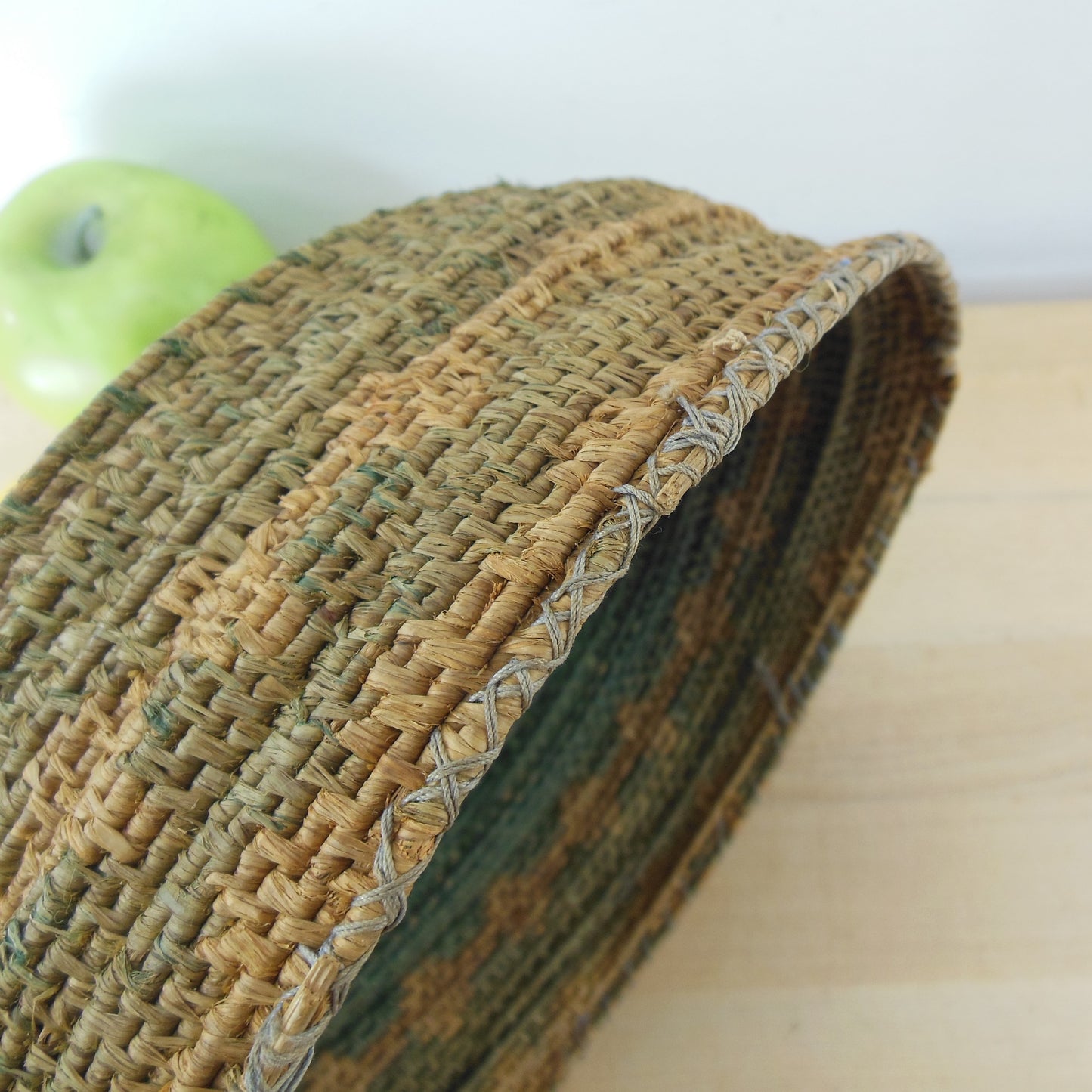 Native American Estate Old Woven 8" Basket Green Design