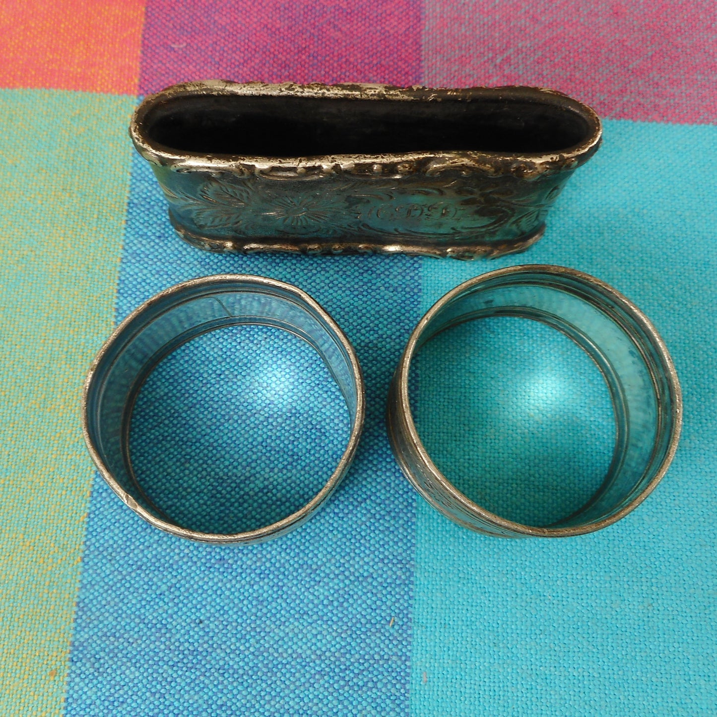 Victorian Antique Silver Plate Napkin Ring Holders Floral Engraved 1800's