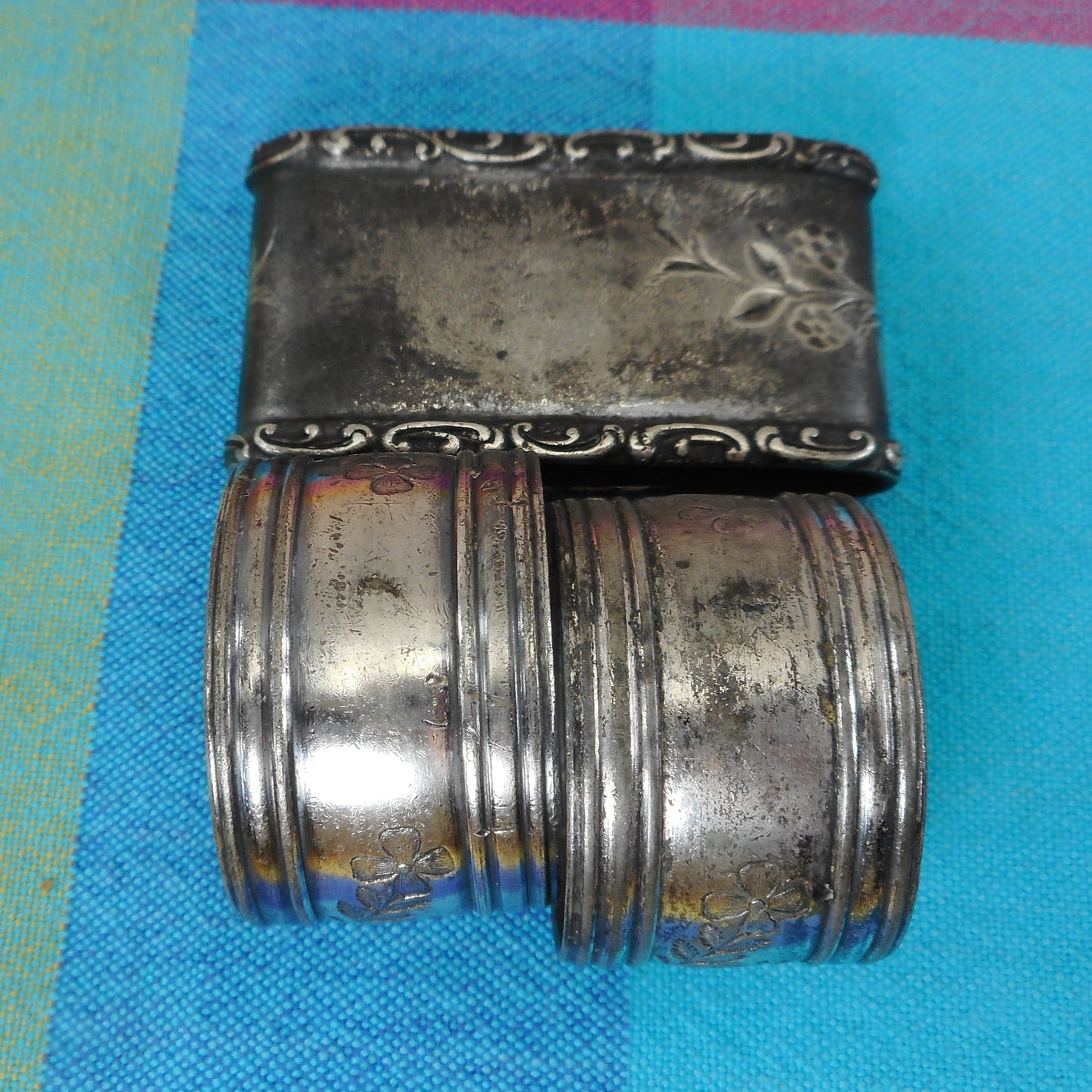 Victorian Antique Silver Plate Napkin Ring Holders Floral Engraved Used