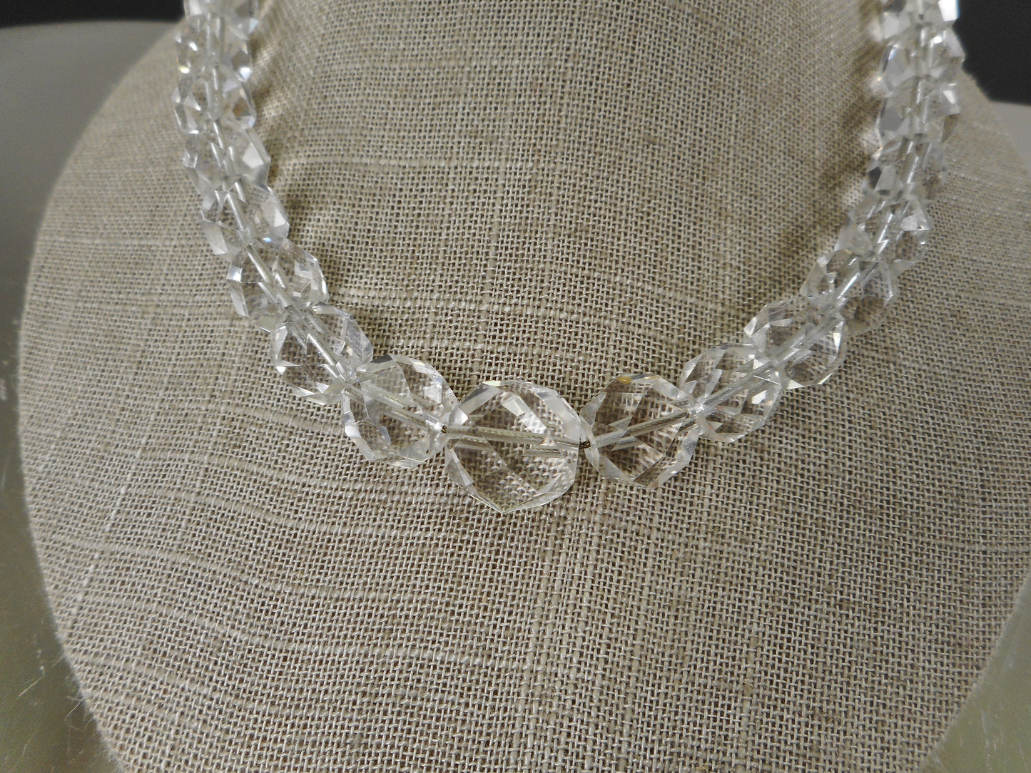 Art Deco Faceted Bead Rock Crystal Quartz 16" Necklace Wire Strung Vintage