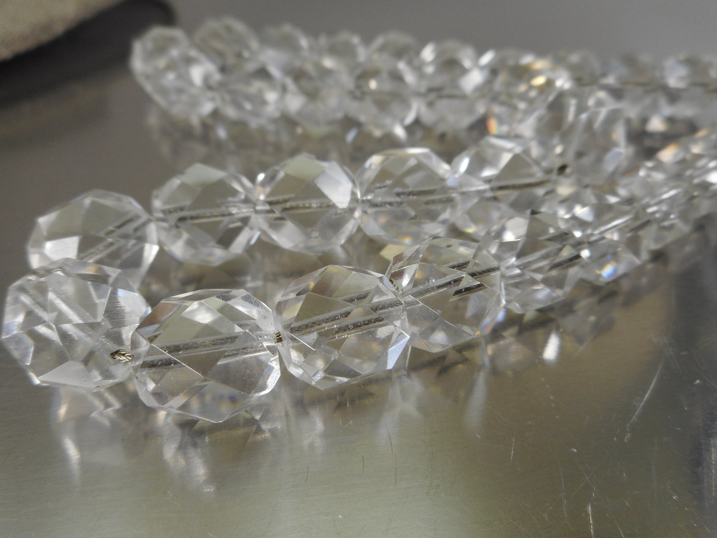 Art Deco Faceted Bead Rock Crystal Quartz 16" Necklace Wire Strung Estate Jewelry