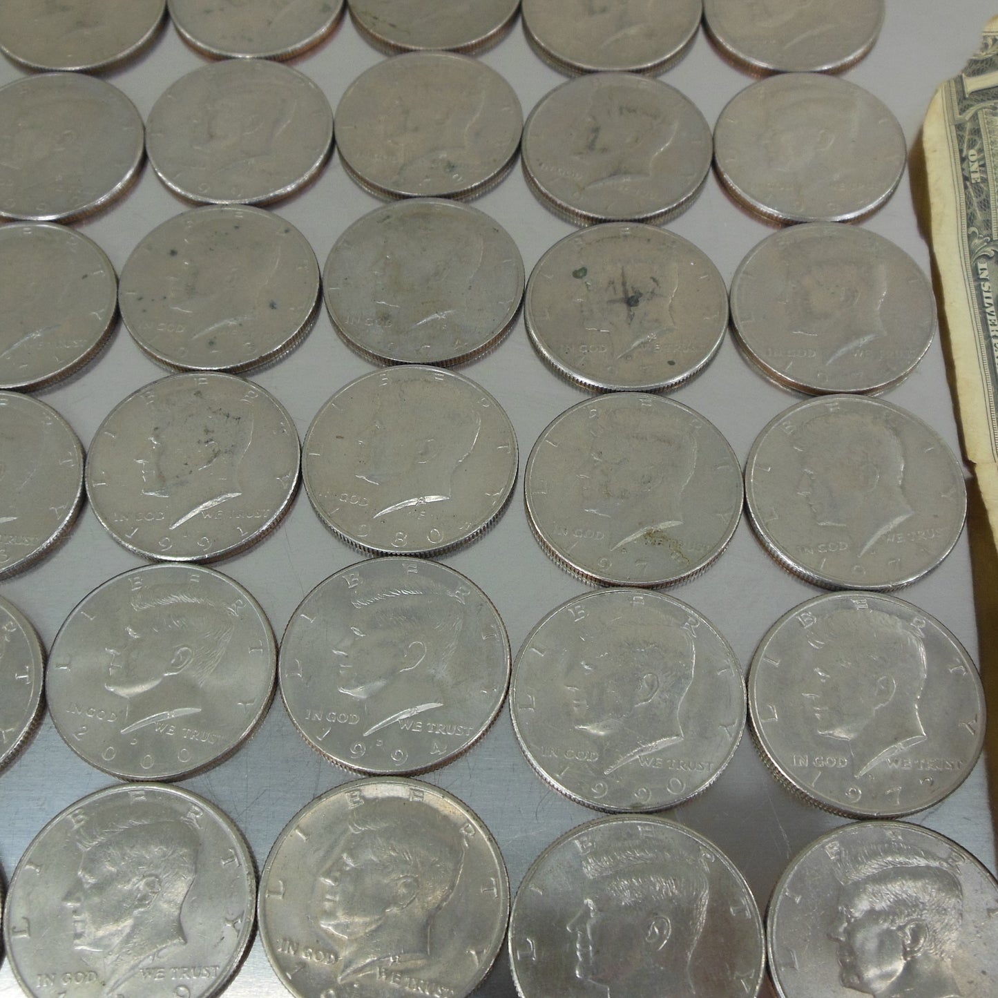 Estate US Coin 49 Lot Kennedy Half Dollars Eisenhower Susan B. Anthony Silver Certificate Circulated