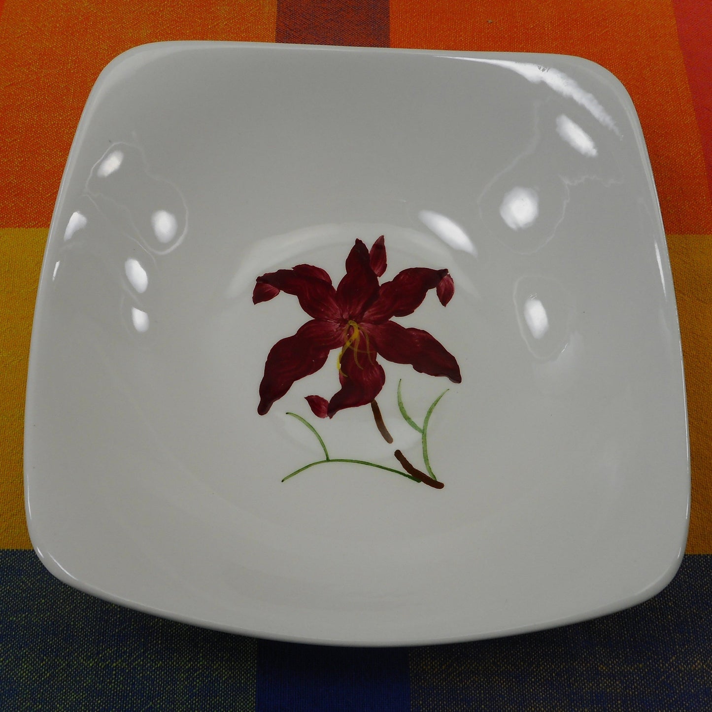 Orchard Ware California Pottery Red Lily Flower - Serving Vegetable Bowl 8"