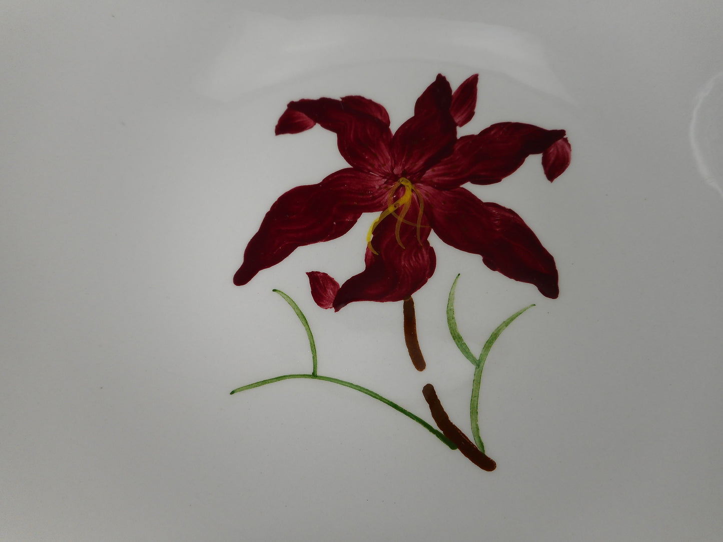 Orchard Ware California Pottery Red Lily Flower - Serving Vegetable Bowl 8" Vintage