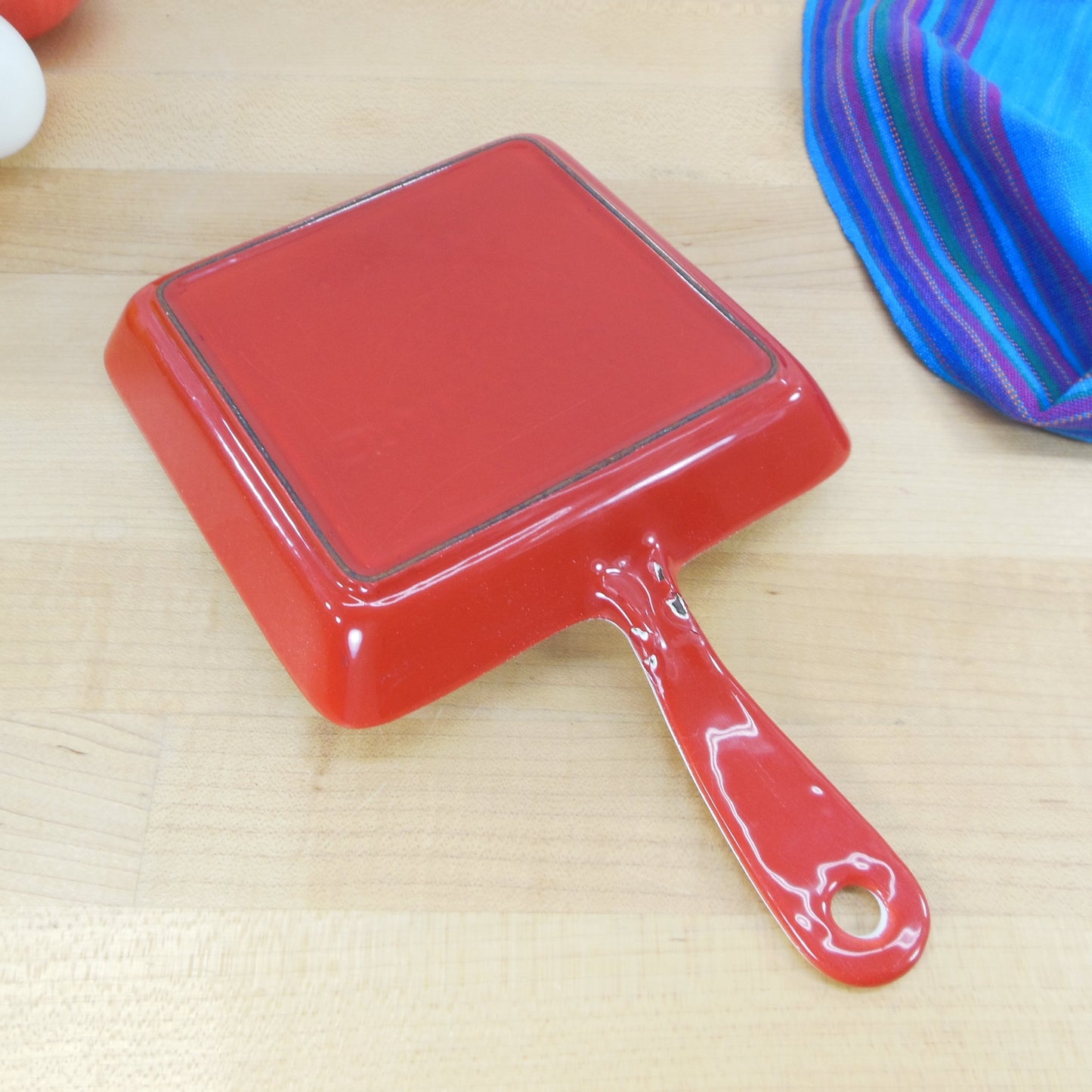 Prizer Ware USA Square Red White Enamel Cast Iron 1 Egg Skillet Vintage