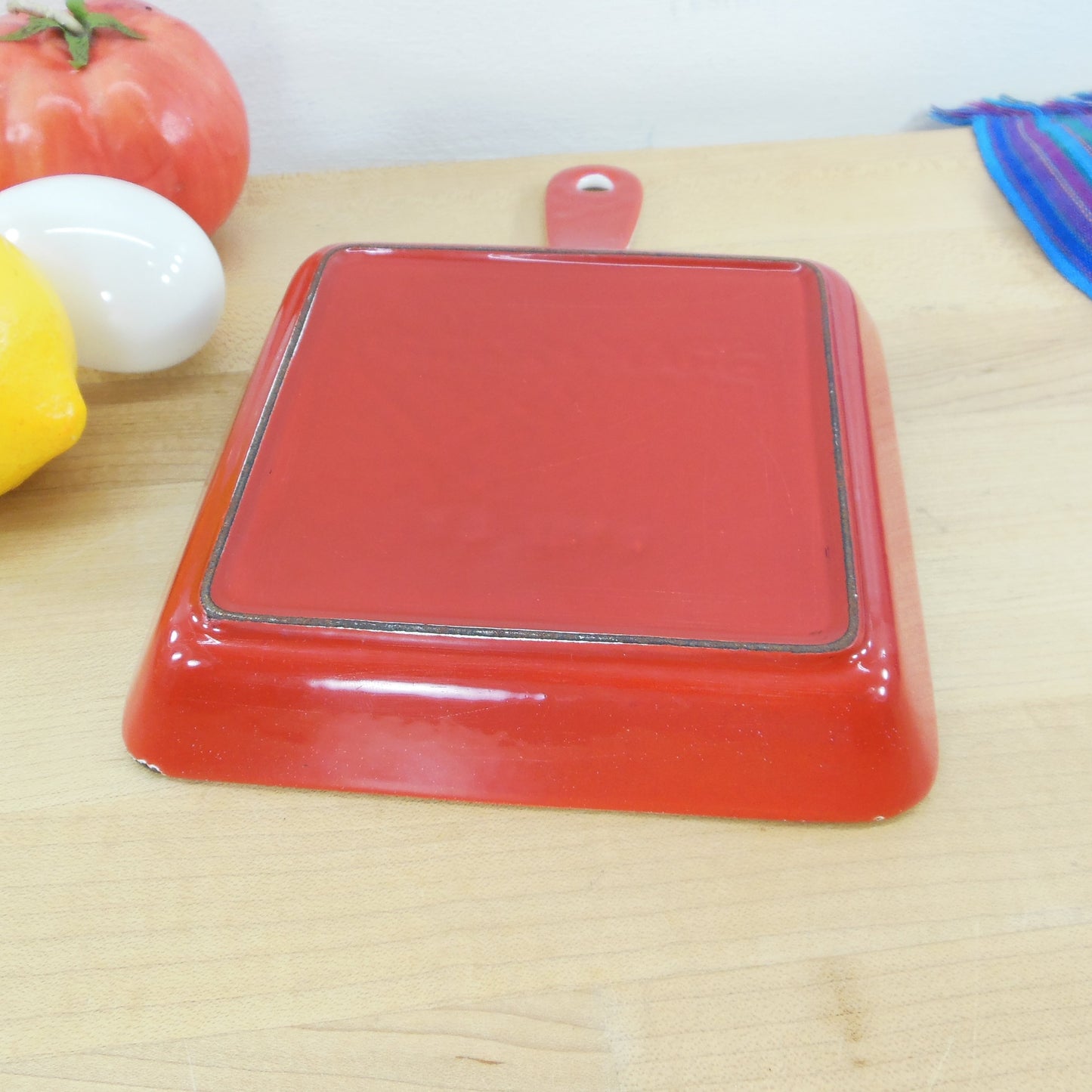 Prizer Ware USA Square Red White Enamel Cast Iron 1 Egg Skillet Used