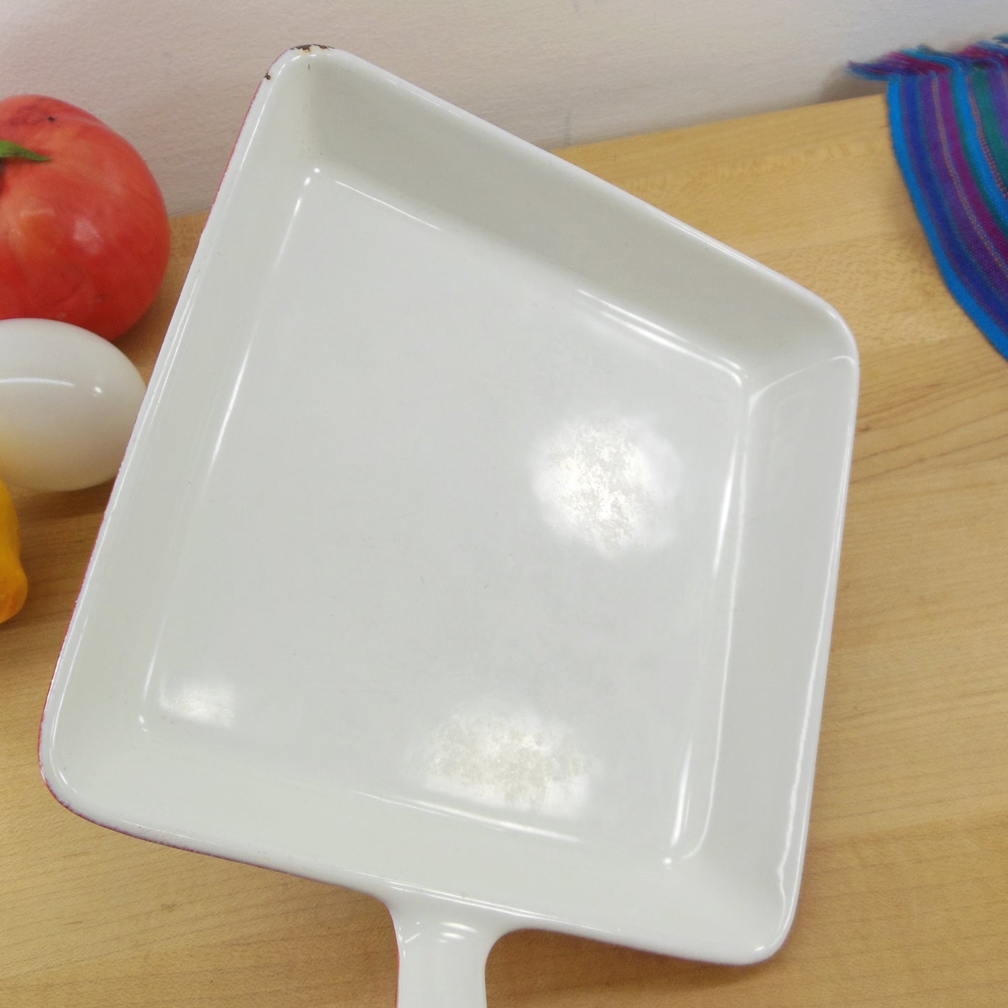 Prizer Ware USA Square Red White Enamel Cast Iron 1 Egg Skillet Small Size