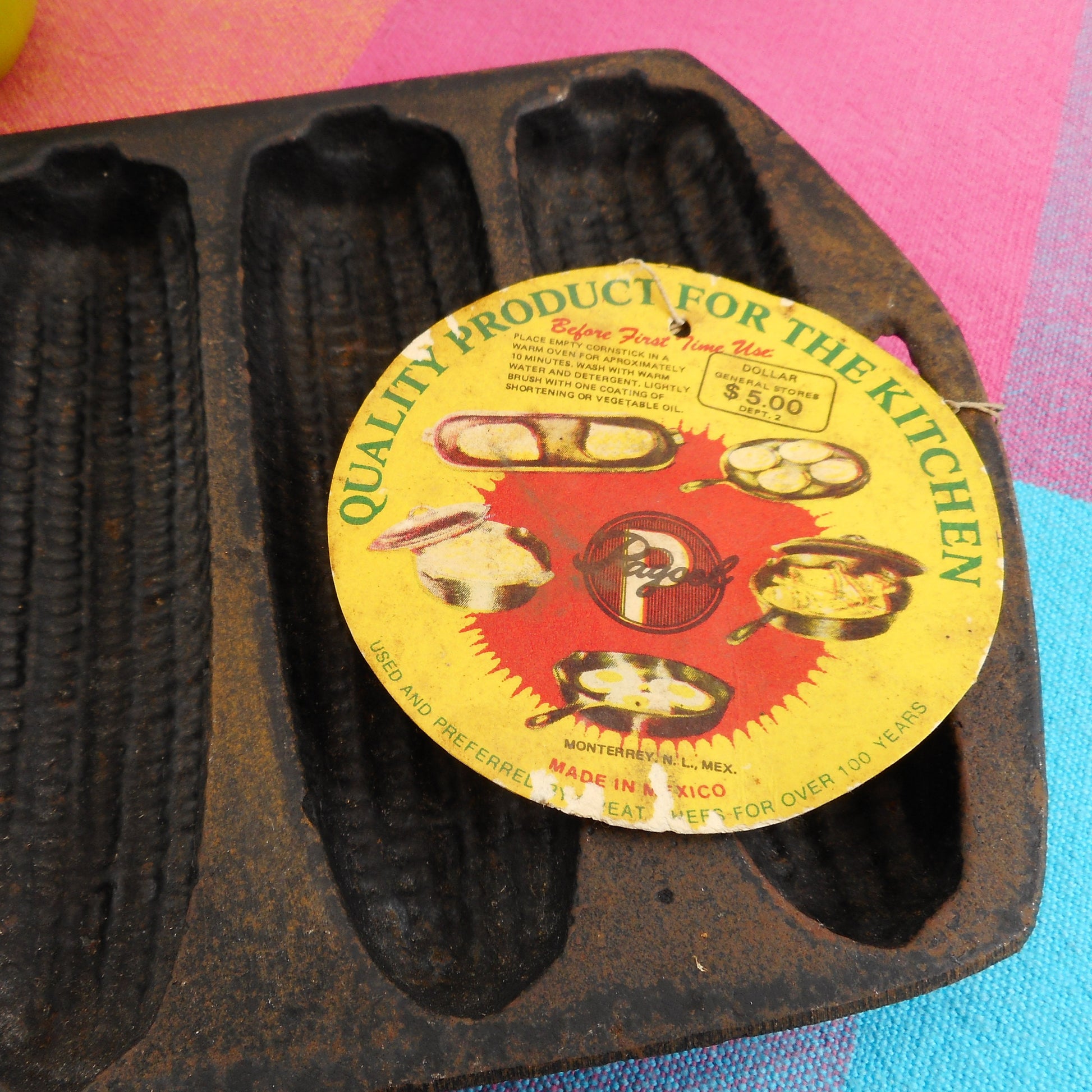 Pagoel Mexico Cast Iron Corn Cob Bread Pan 7 Ears Original Tag