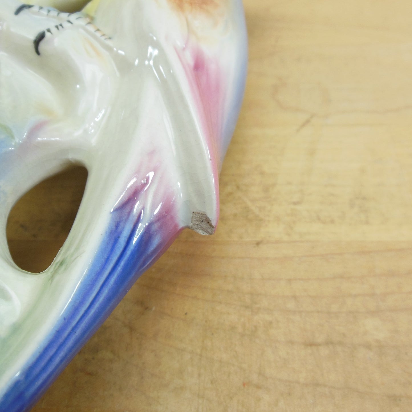 Blue Parrot Pair Porcelain 7-1/2" Figurines Chip