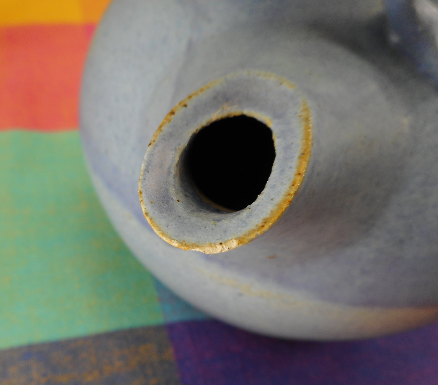 V. Peter 1985 Signed Art Pottery Blue Teapot Bamboo Handle Spout