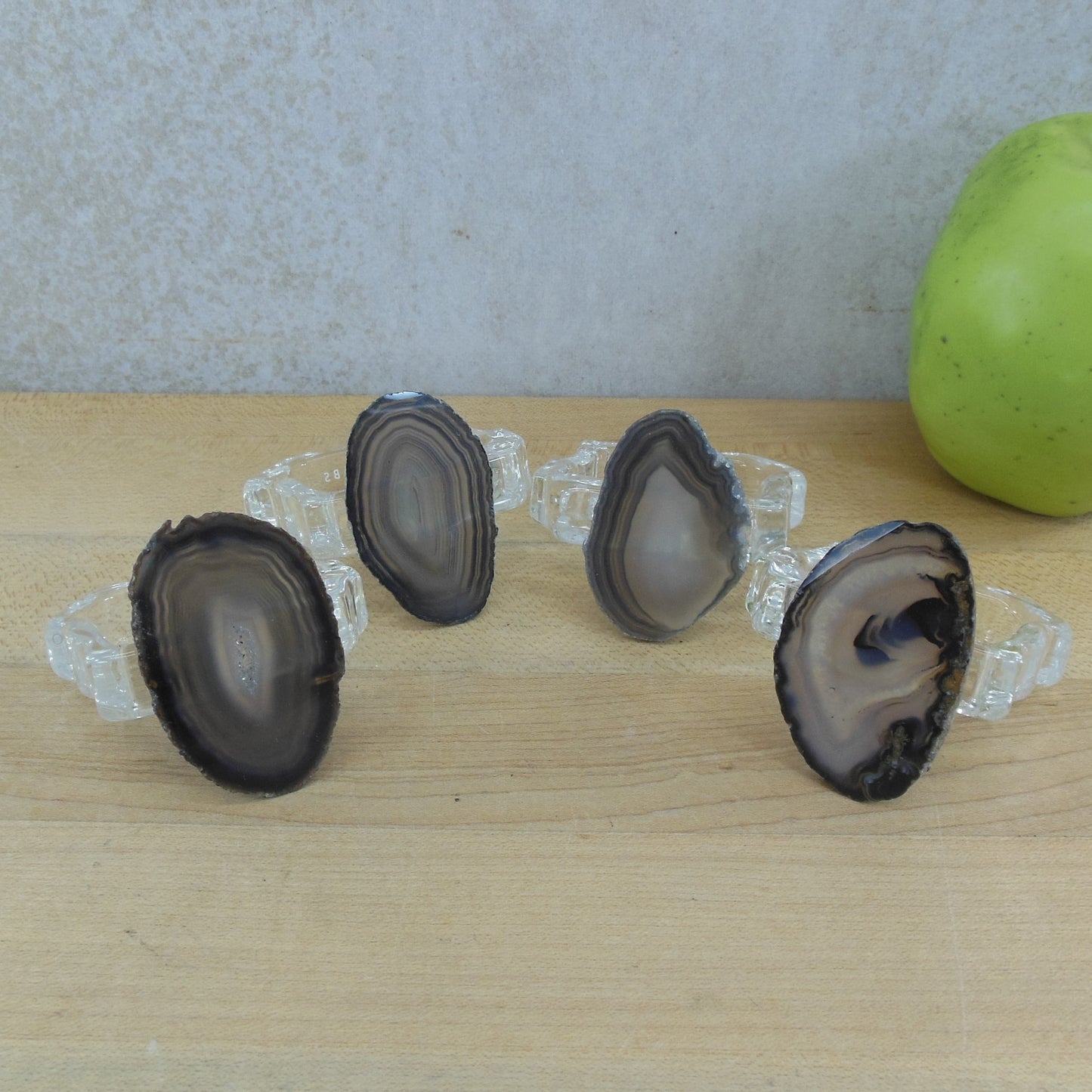 RADLABS Sliced Agate Crystal Glass Napkin Rings - 4 Set