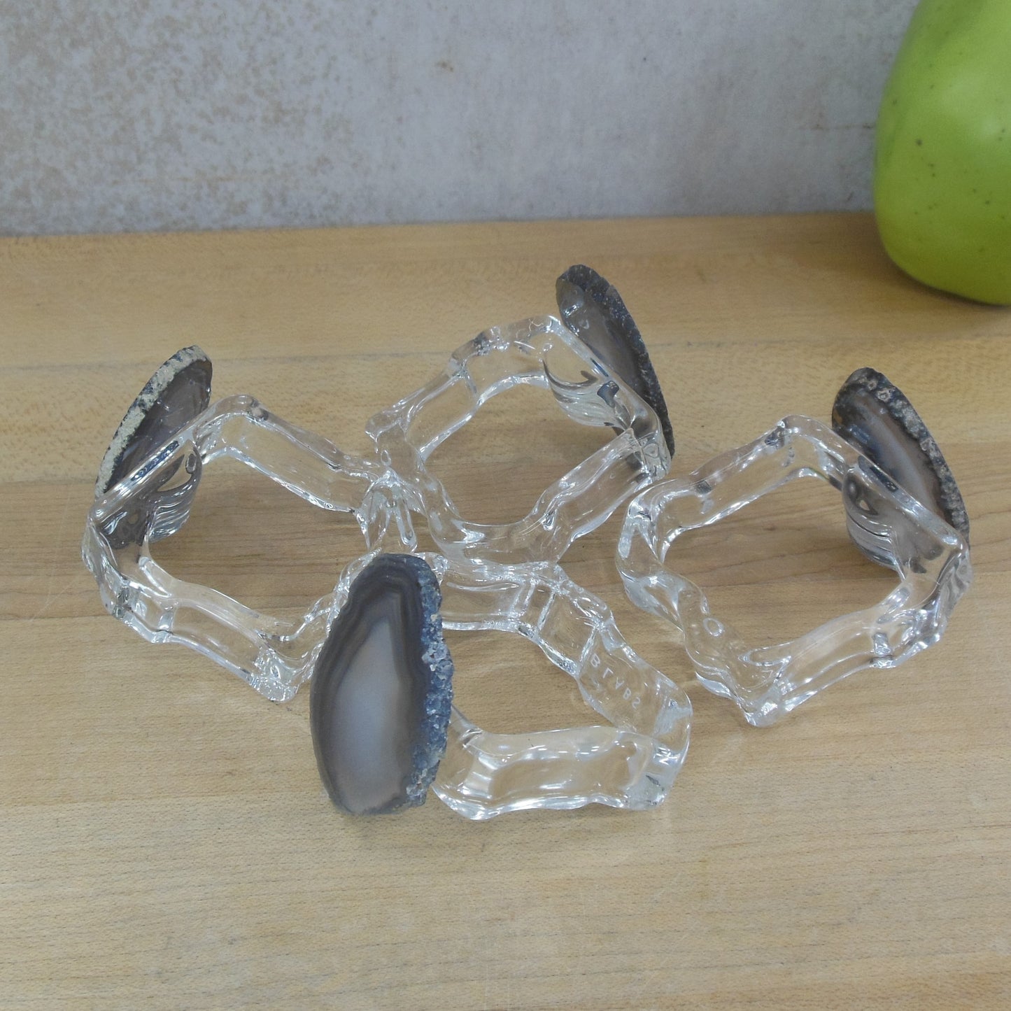 RADLABS Sliced Agate Crystal Glass Napkin Rings - 4 Set NY