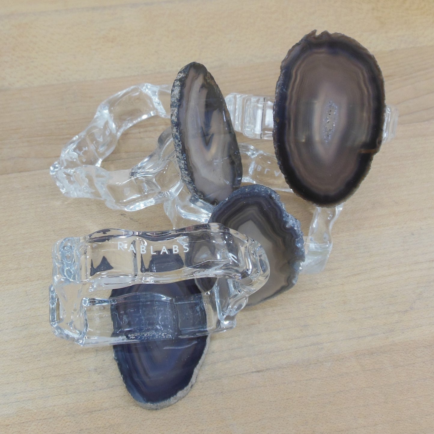 RADLABS Sliced Agate Crystal Glass Napkin Rings - 4 Set 2"