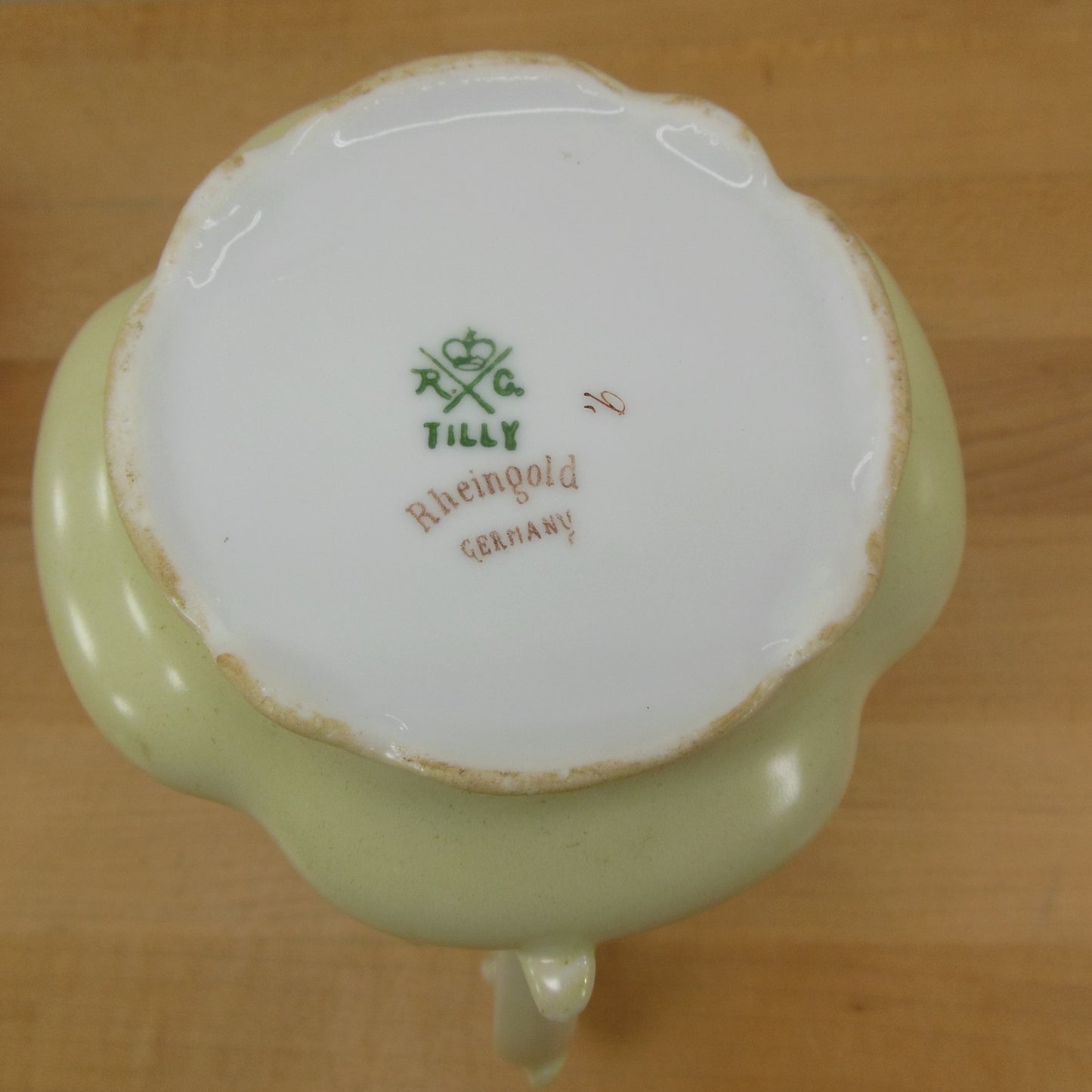 Rosenthal Rheingold Germany Tilly Green Castle Pitcher 5.5" Maker Mark
