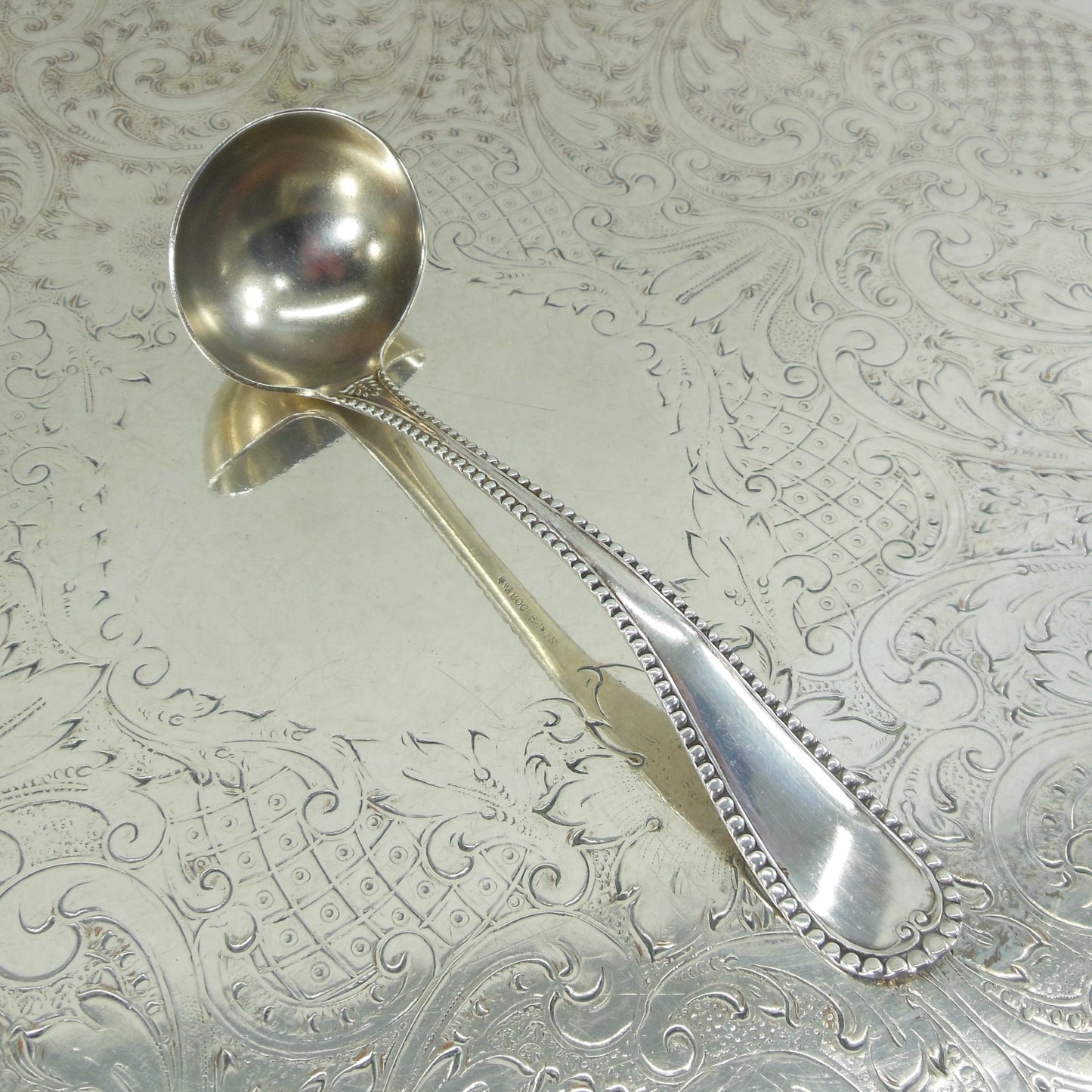International Wm. Rogers Seville Beaded Silverplate Mayonnaise Ladle Antique
