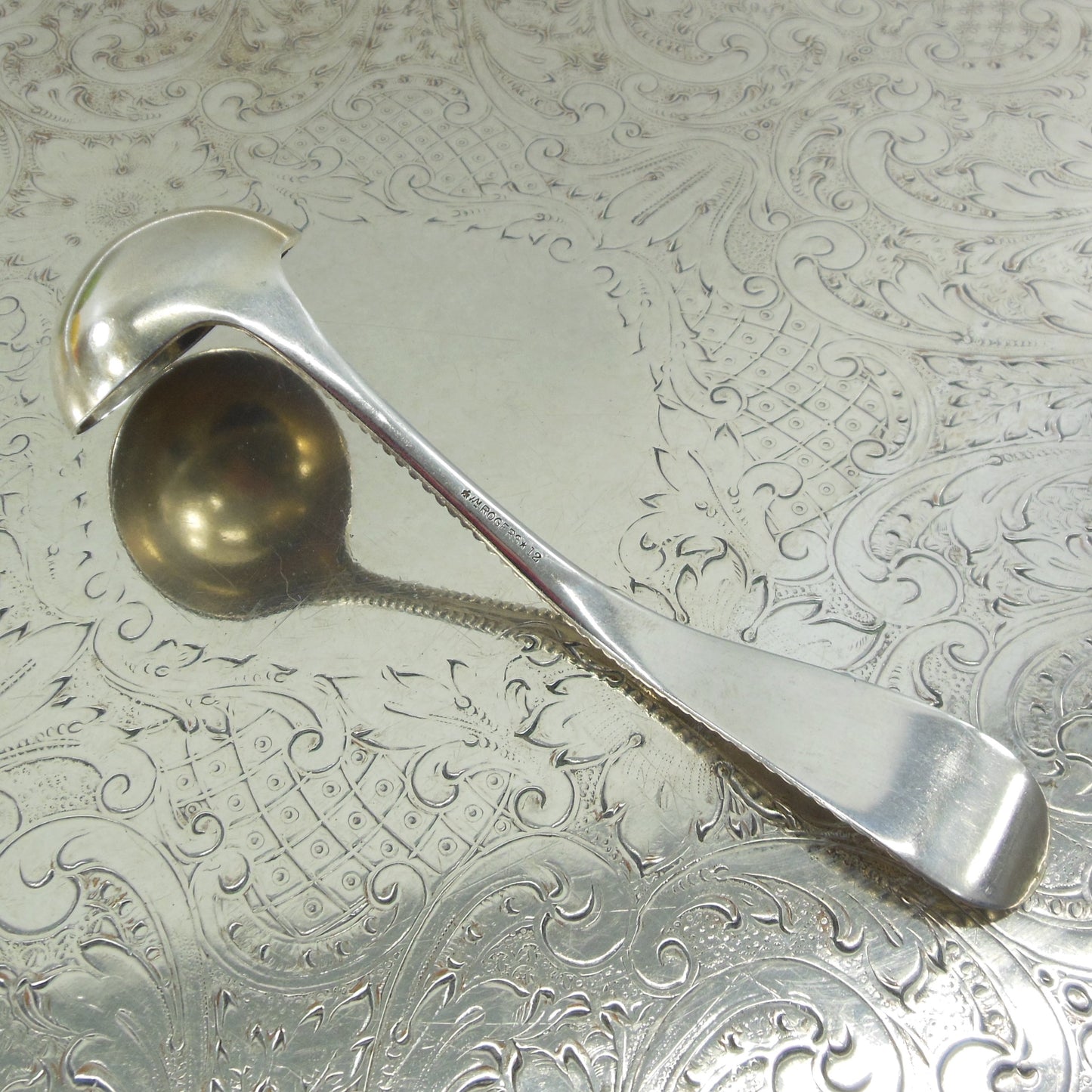International Wm. Rogers Seville Beaded Silverplate Mayonnaise Ladle 5.5"