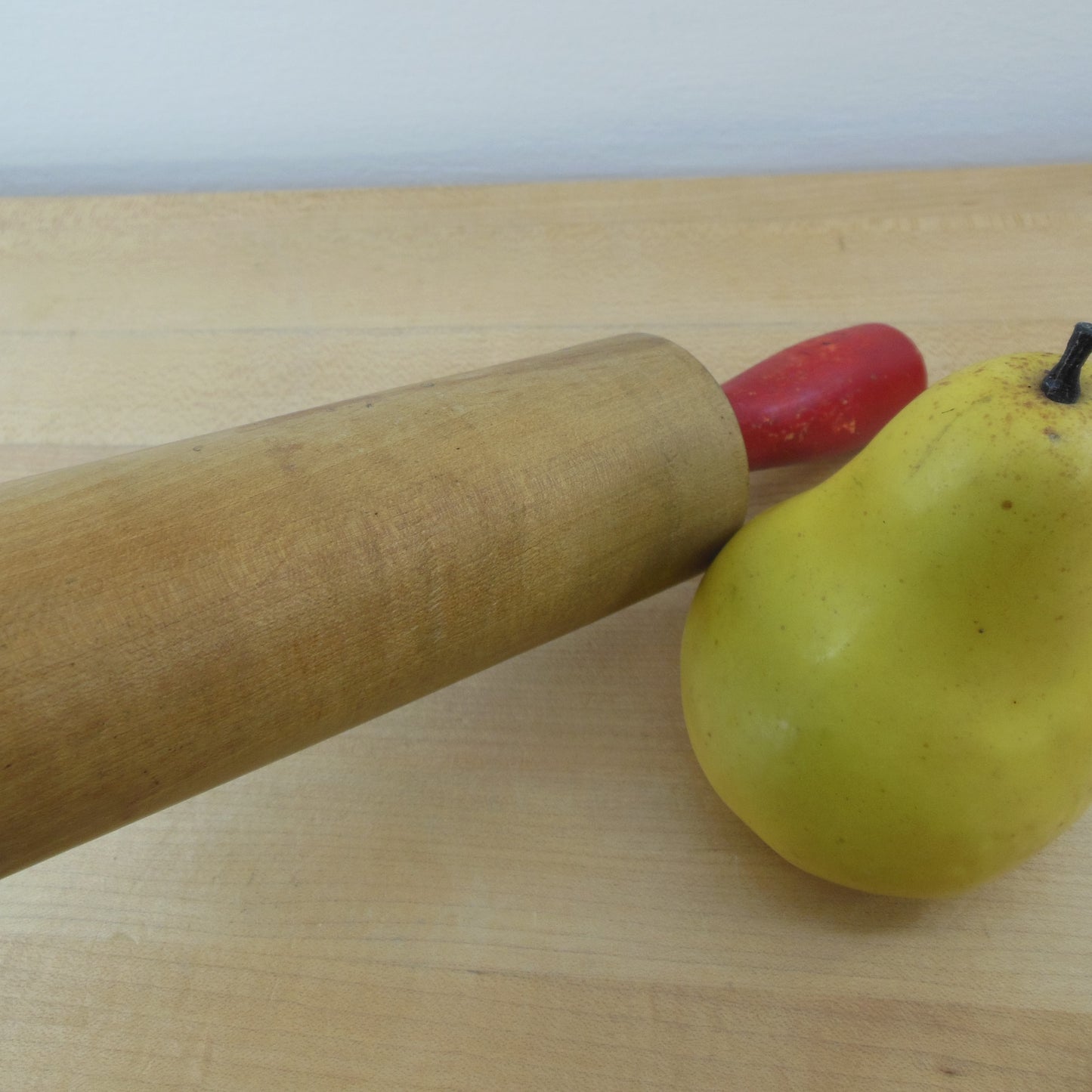 Unbranded Maple Rolling Pin Red Handles 10"