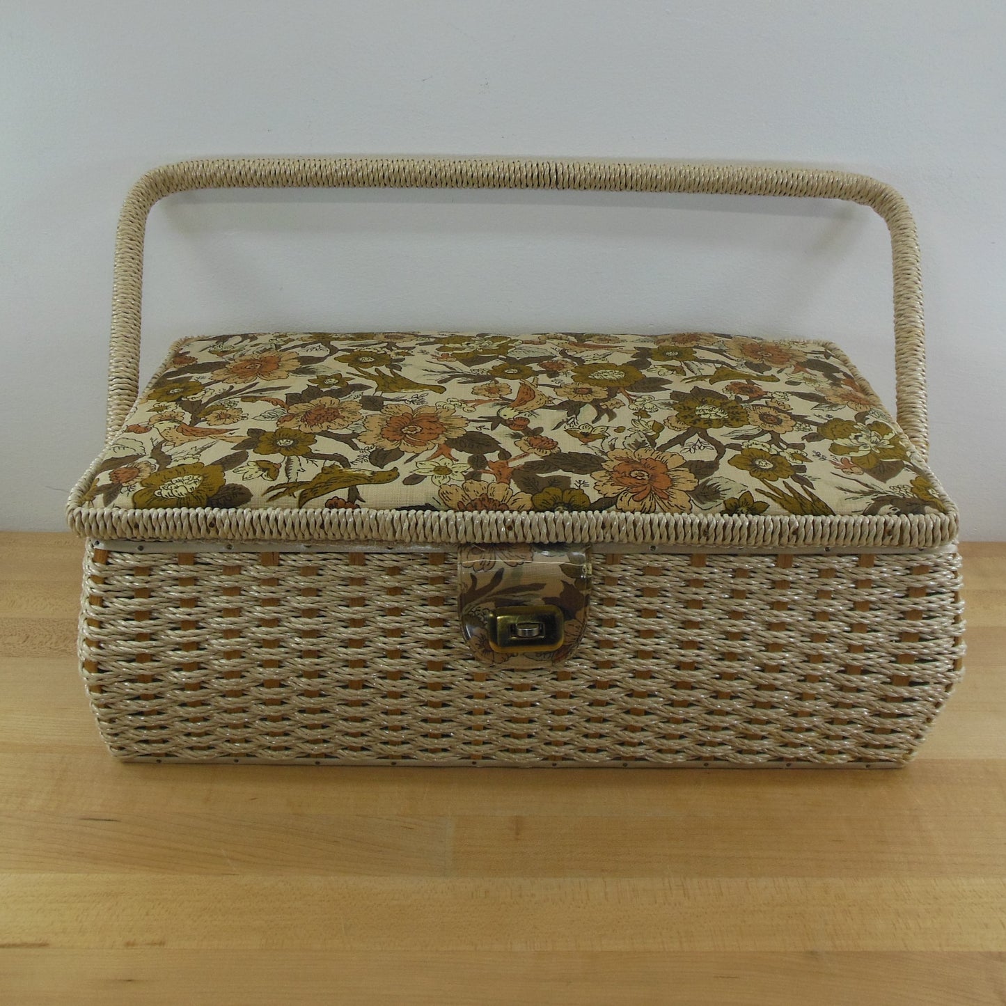 Estate Wicker Woven Sewing Box Basket with Notions Thread Needles