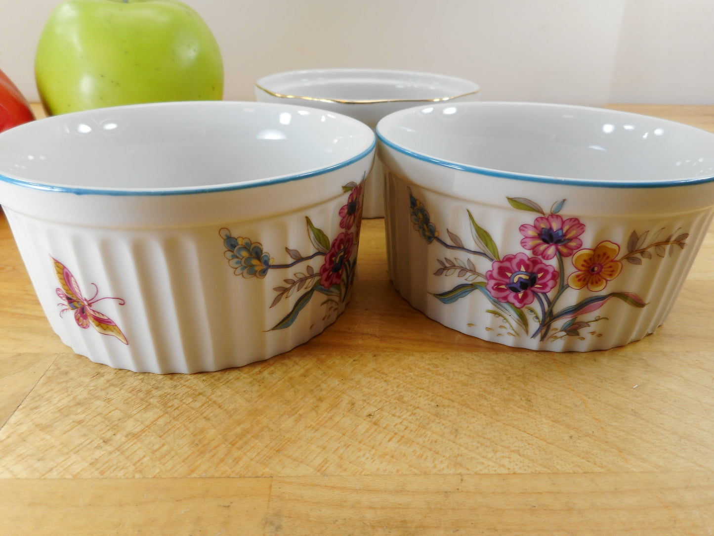 Sadek Andrea Jardin Fruit Butterflies Strawberry Oven To Table Porcelain Cookware - Trio 4" Ramekins Vintage