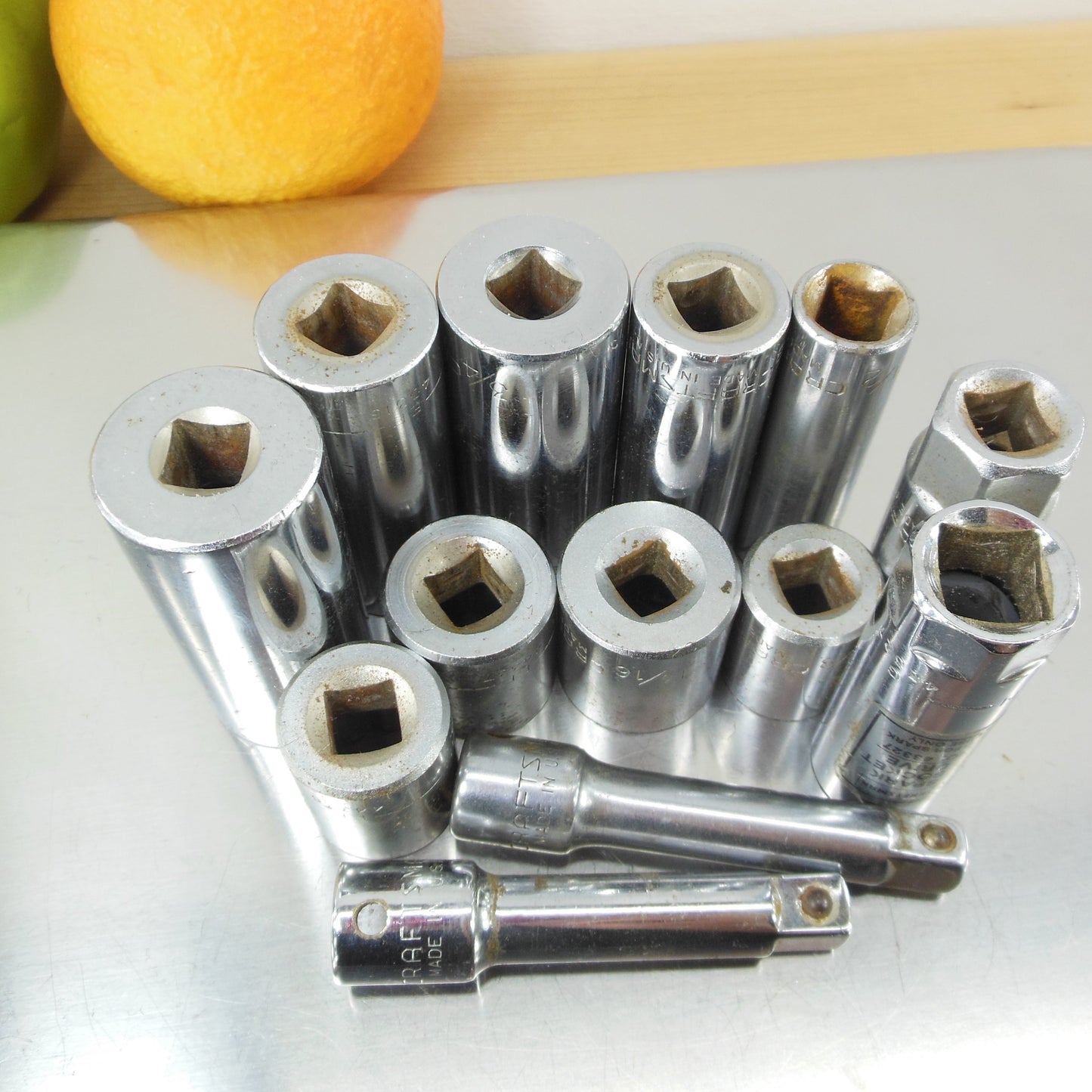 Craftsman USA 13 Piece Lot - 3/8" Drive SAE Sockets & Extensions EE G series Vintage