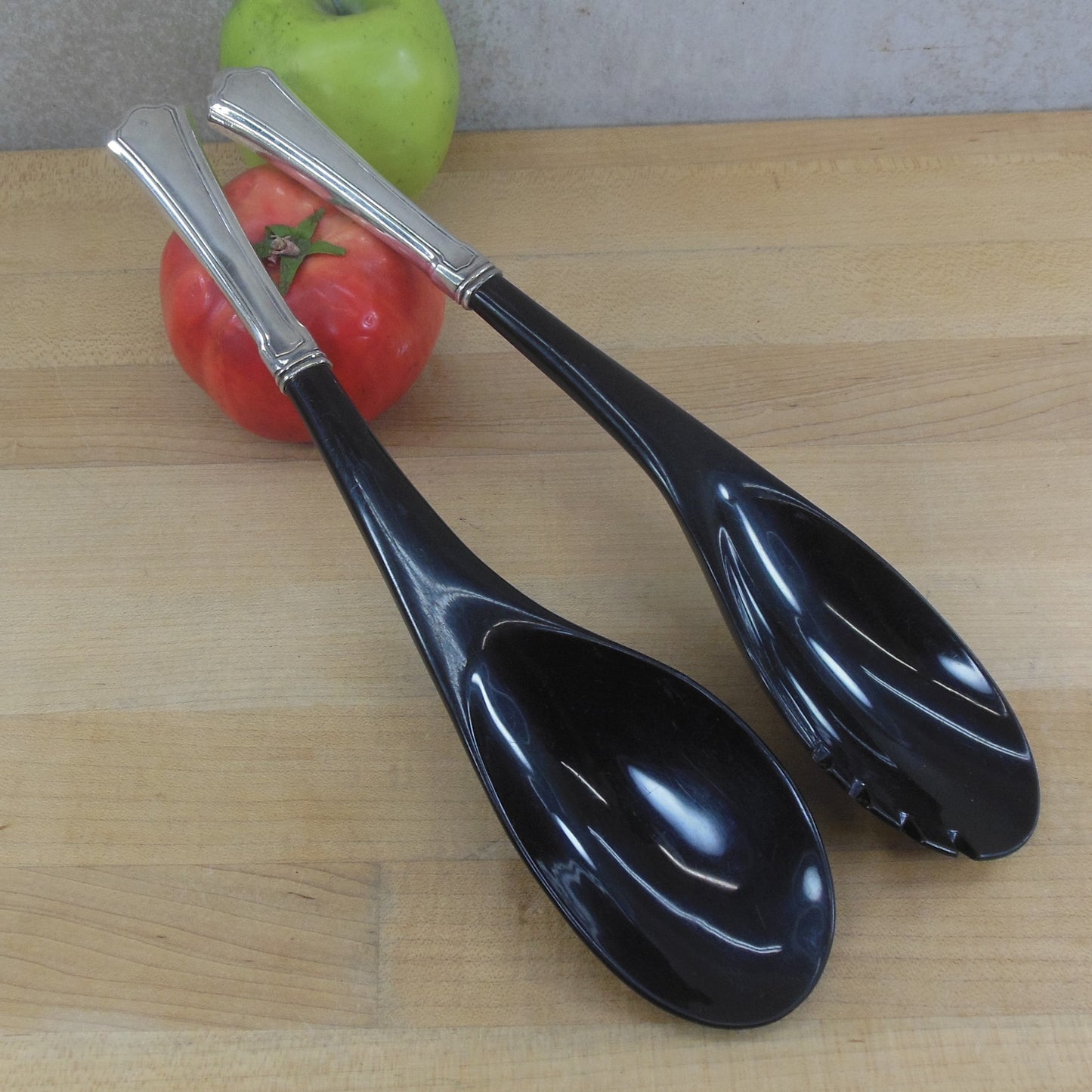 Wallace Silver Washington Sterling Handle Salad Servers Black Nylon Plastic