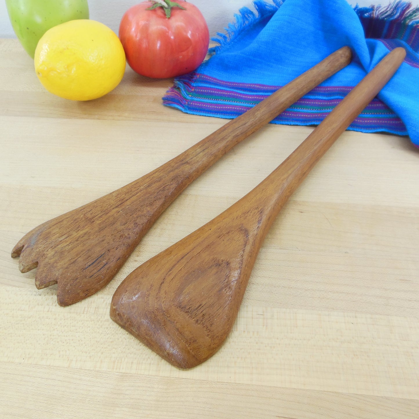 Teak Wood Large 14" Salad Servers MCM Vintage Used