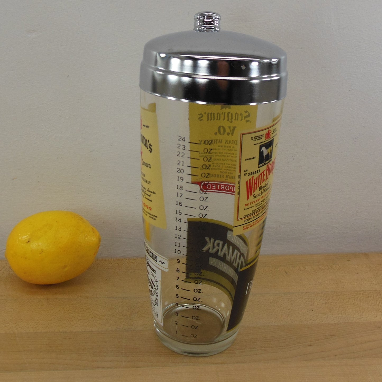 Seagram's Advertising Chrome Glass Cocktail Shaker Vintage