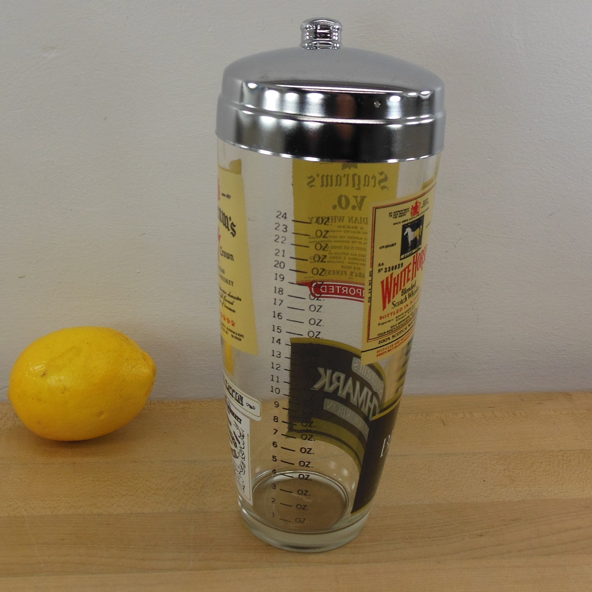 Seagram's Advertising Chrome Glass Cocktail Shaker Vintage