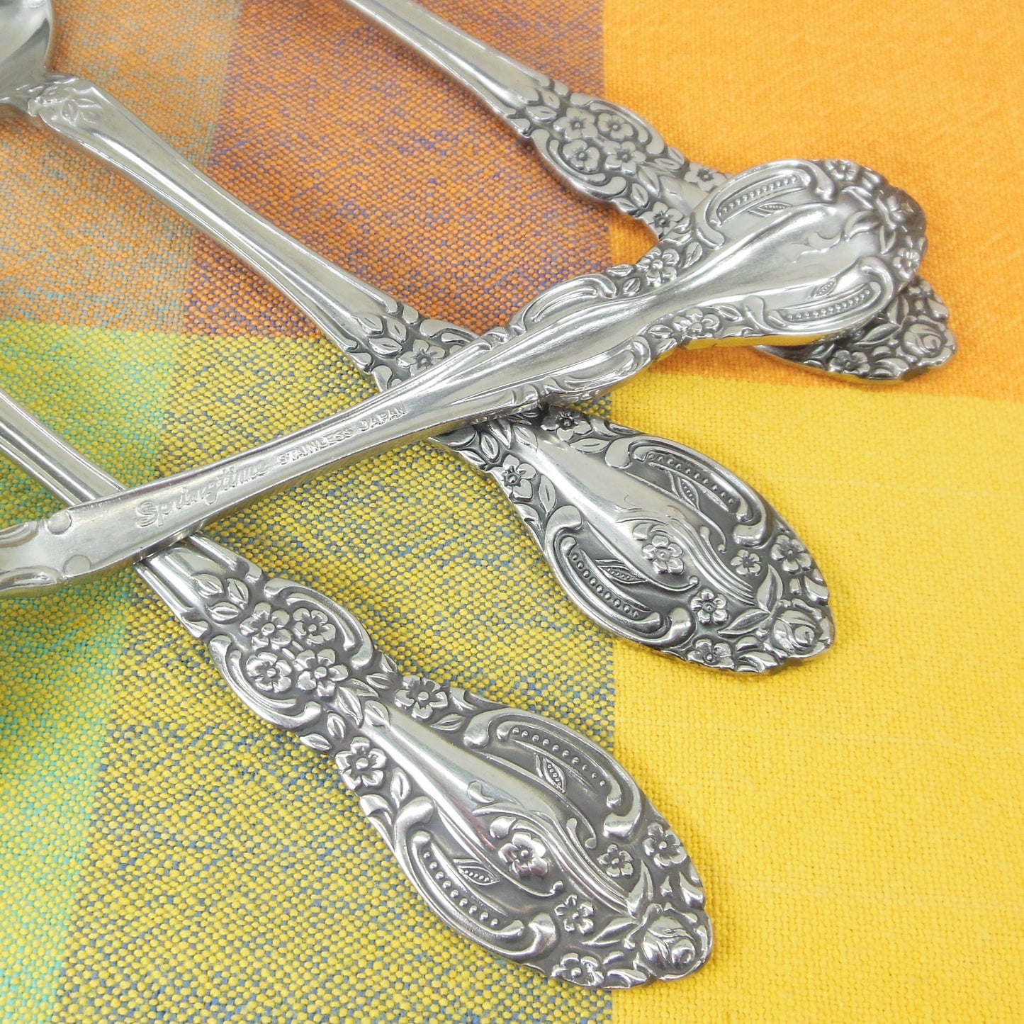 Springtime Japan Unknown Maker Stainless Flatware - 4 Place Soup Spoons Vintage Used