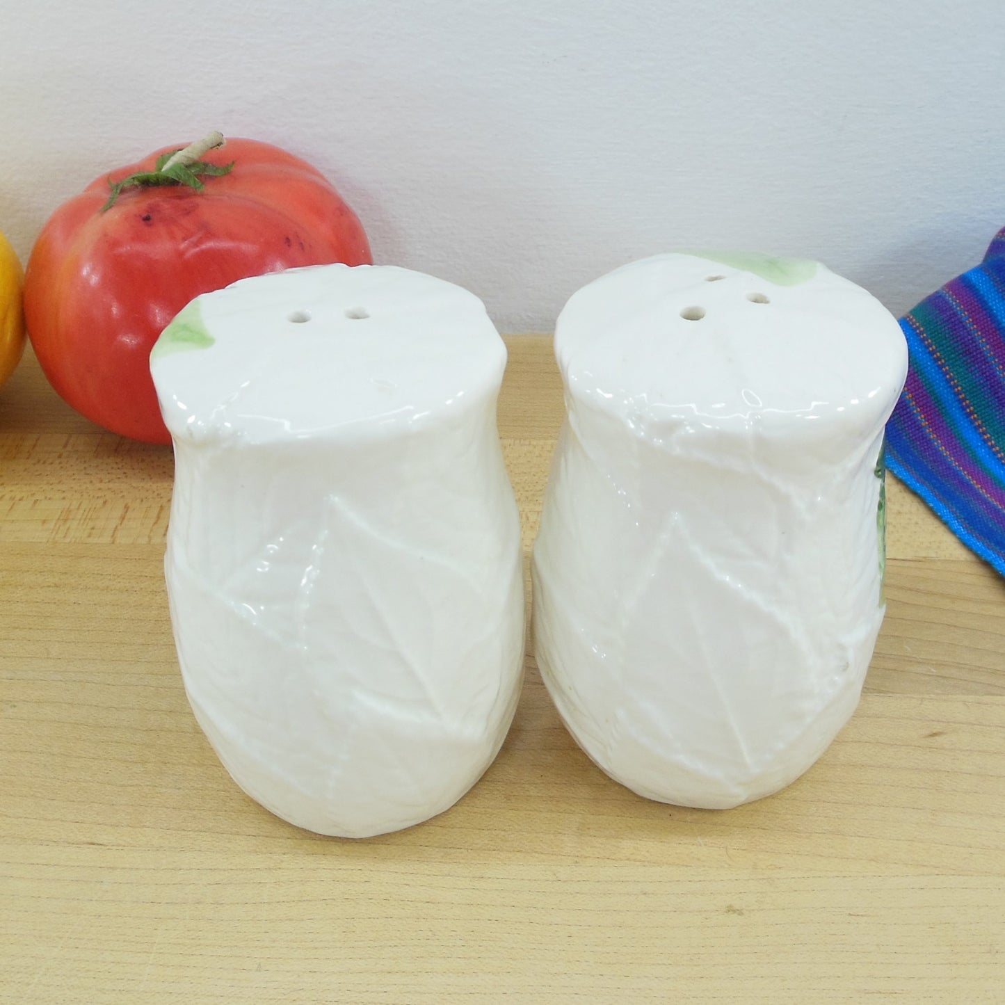 Hand Painted Fruit Embossed Leaves Salt and Pepper Shakers Vintage
