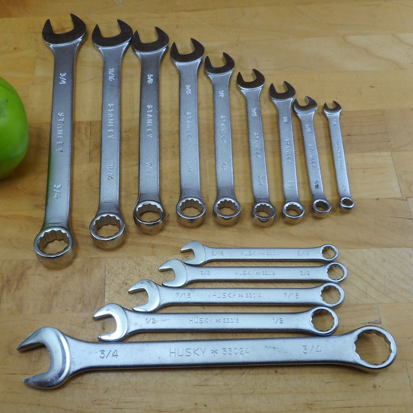 Stanley & Husky Combination SAE Wrench Set Lot 14 Pc. Alloy Steel
