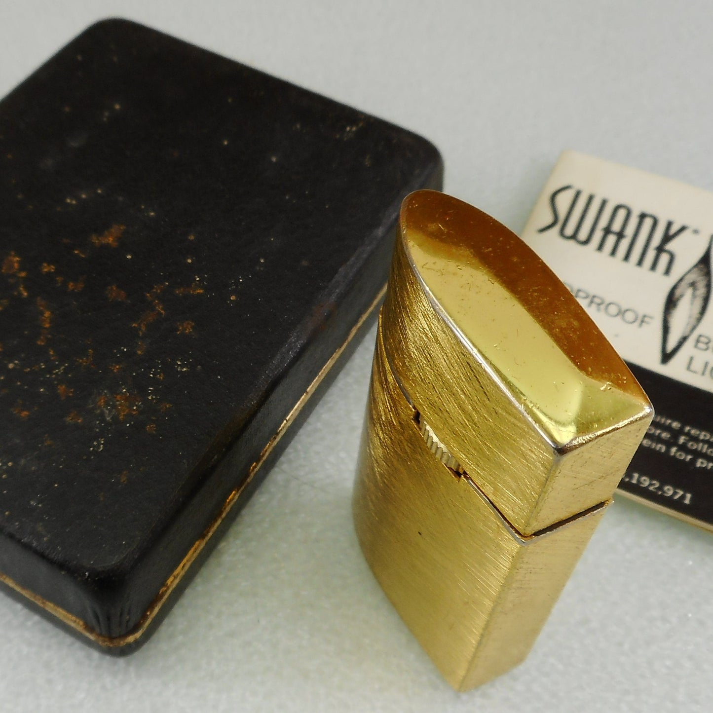 Swank J2 Windproof Butane Lighter with Case Papers - Brushed Gold Tone Japan